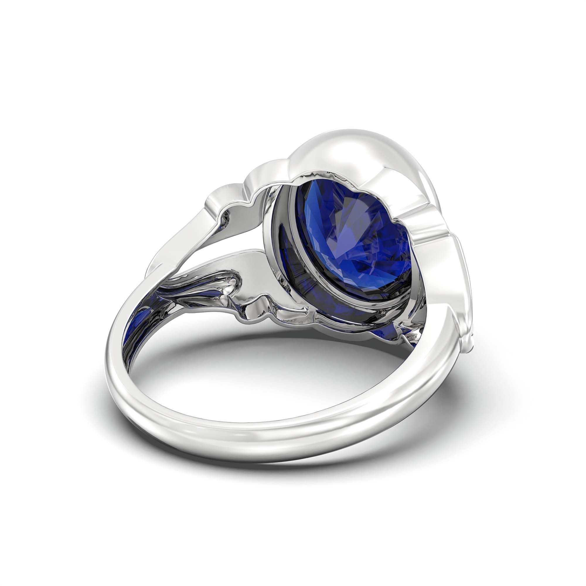 Blue Sapphire (Neelam) Ring for Men in 925 Sterling Silver – Oval 14x11 mm, Bezel Setting, 9 g (Design K12-7) thumbnail