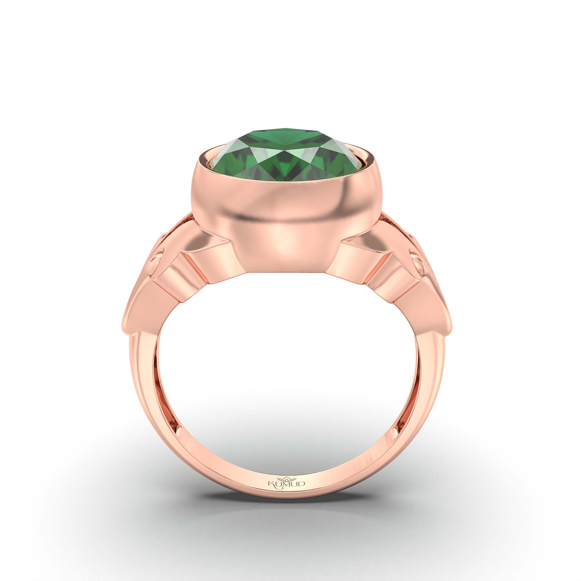Emerald (Panna) Ring for Men in 18K Rose Gold – Oval 14x11 mm, Bezel Setting, 9 g (Design K12-7) thumbnail