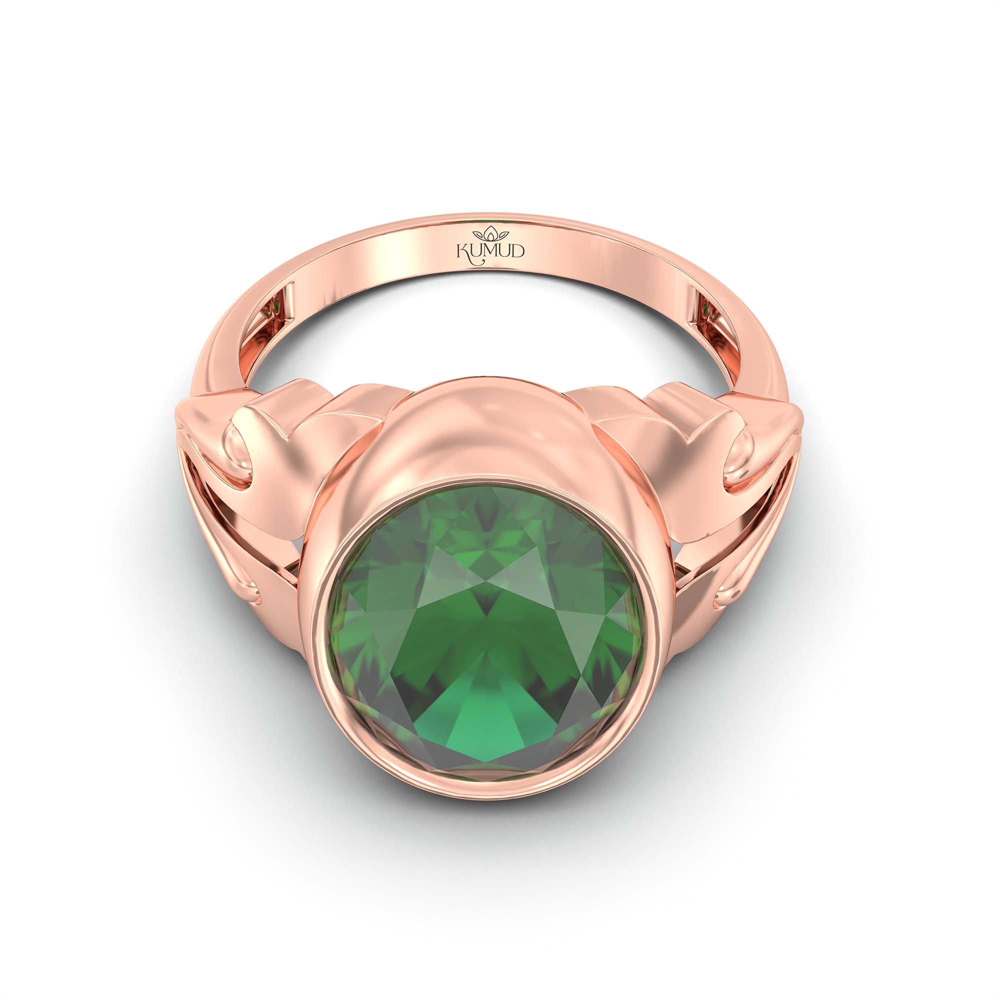 Emerald (Panna) Ring for Men in 18K Rose Gold – Oval 14x11 mm, Bezel Setting, 9 g (Design K12-7) thumbnail