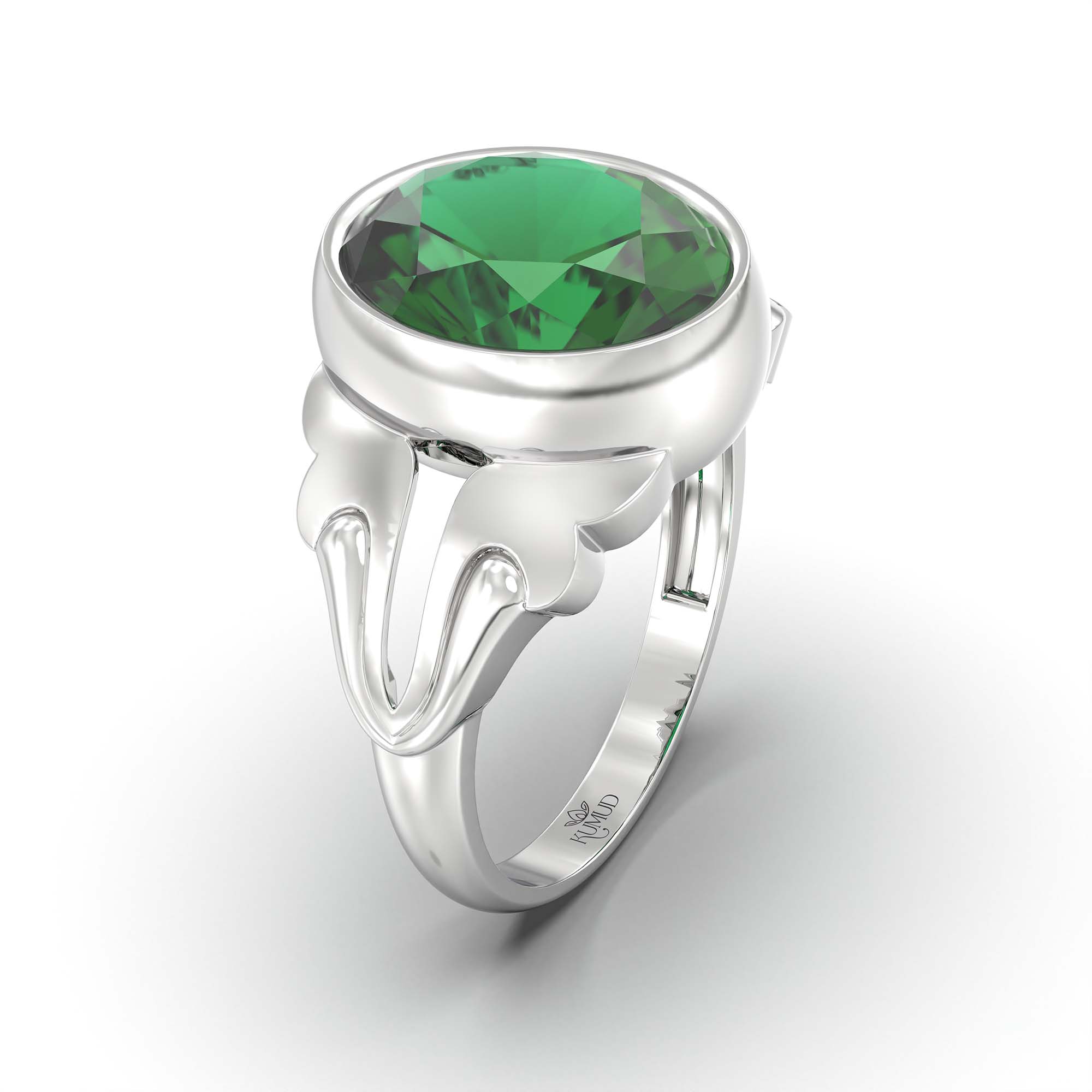 Emerald (Panna) Ring for Men in 18K White Gold – Oval 14x11 mm, Bezel Setting, 9 g (Design K12-7) thumbnail