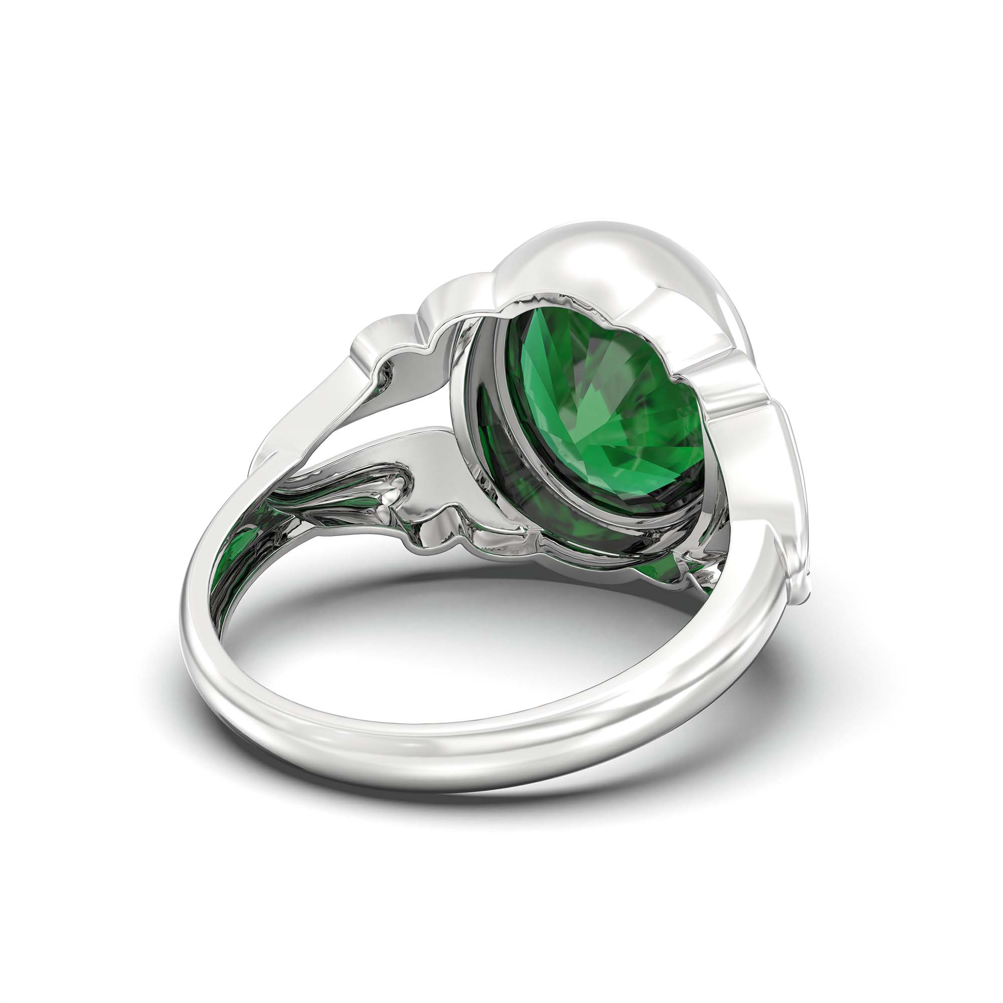 Emerald (Panna) Ring for Men in 18K White Gold – Oval 14x11 mm, Bezel Setting, 9 g (Design K12-7) thumbnail