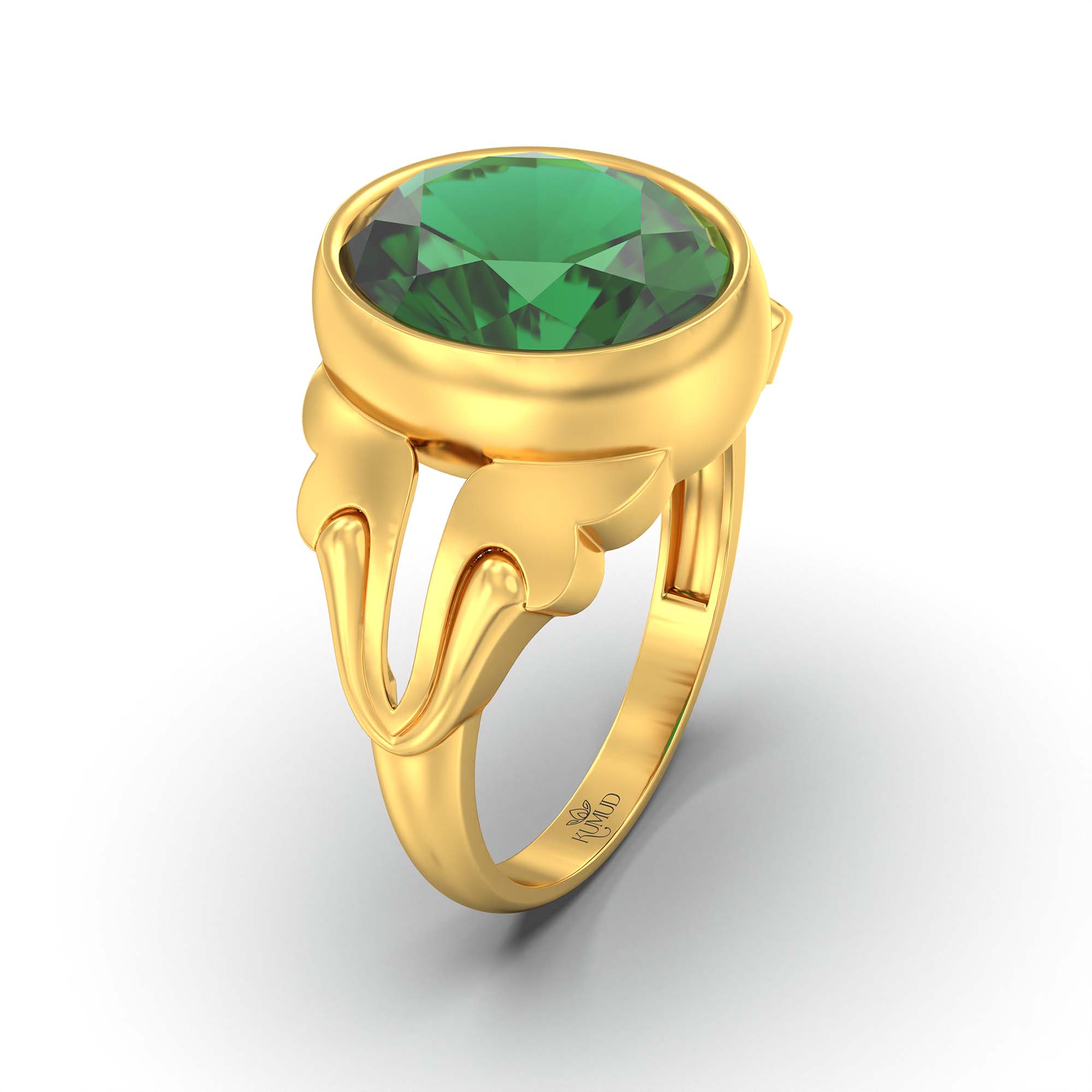 Emerald (Panna) Ring for Men in 22K Yellow Gold – Oval 14x11 mm, Bezel Setting, 9 g (Design K12-7) thumbnail