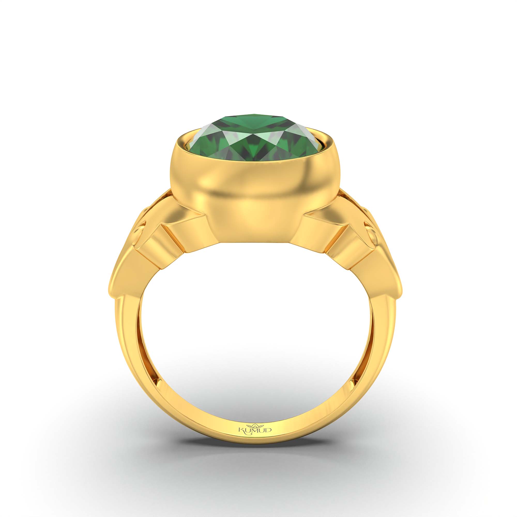 Emerald (Panna) Ring for Men in 22K Yellow Gold – Oval 14x11 mm, Bezel Setting, 9 g (Design K12-7) thumbnail