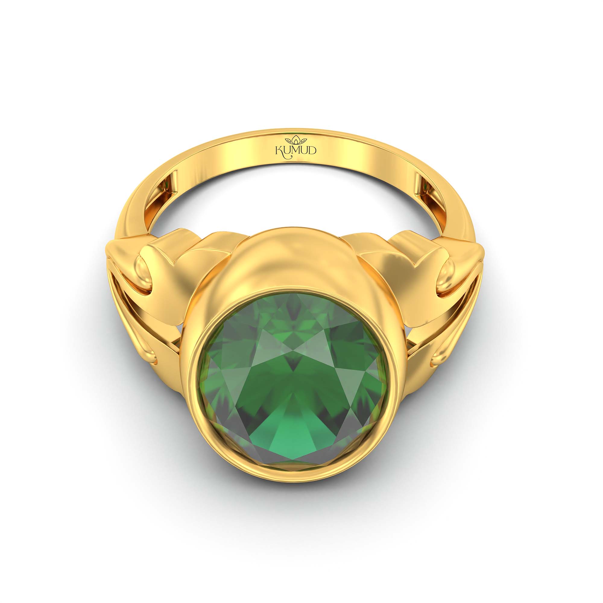 Emerald (Panna) Ring for Men in 22K Yellow Gold – Oval 14x11 mm, Bezel Setting, 9 g (Design K12-7) thumbnail