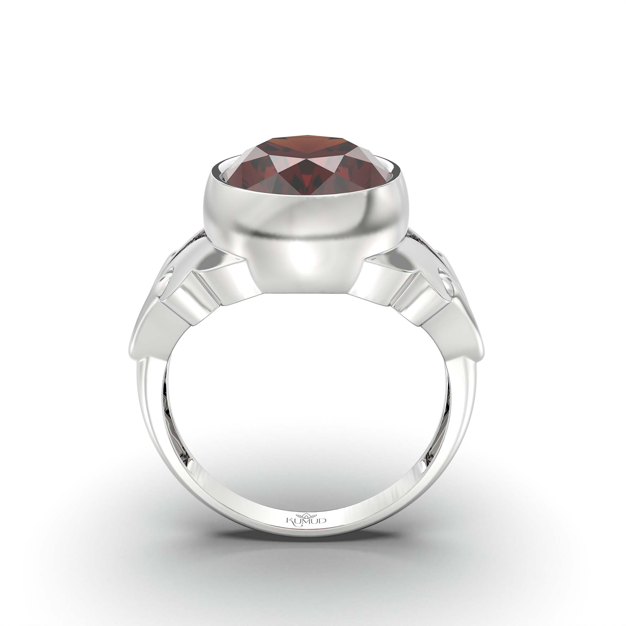 Hessonite (Gomed) Ring for Men in 925 Sterling Silver – Oval 14x11 mm, Bezel Setting, 9 g (Design K12-7) thumbnail