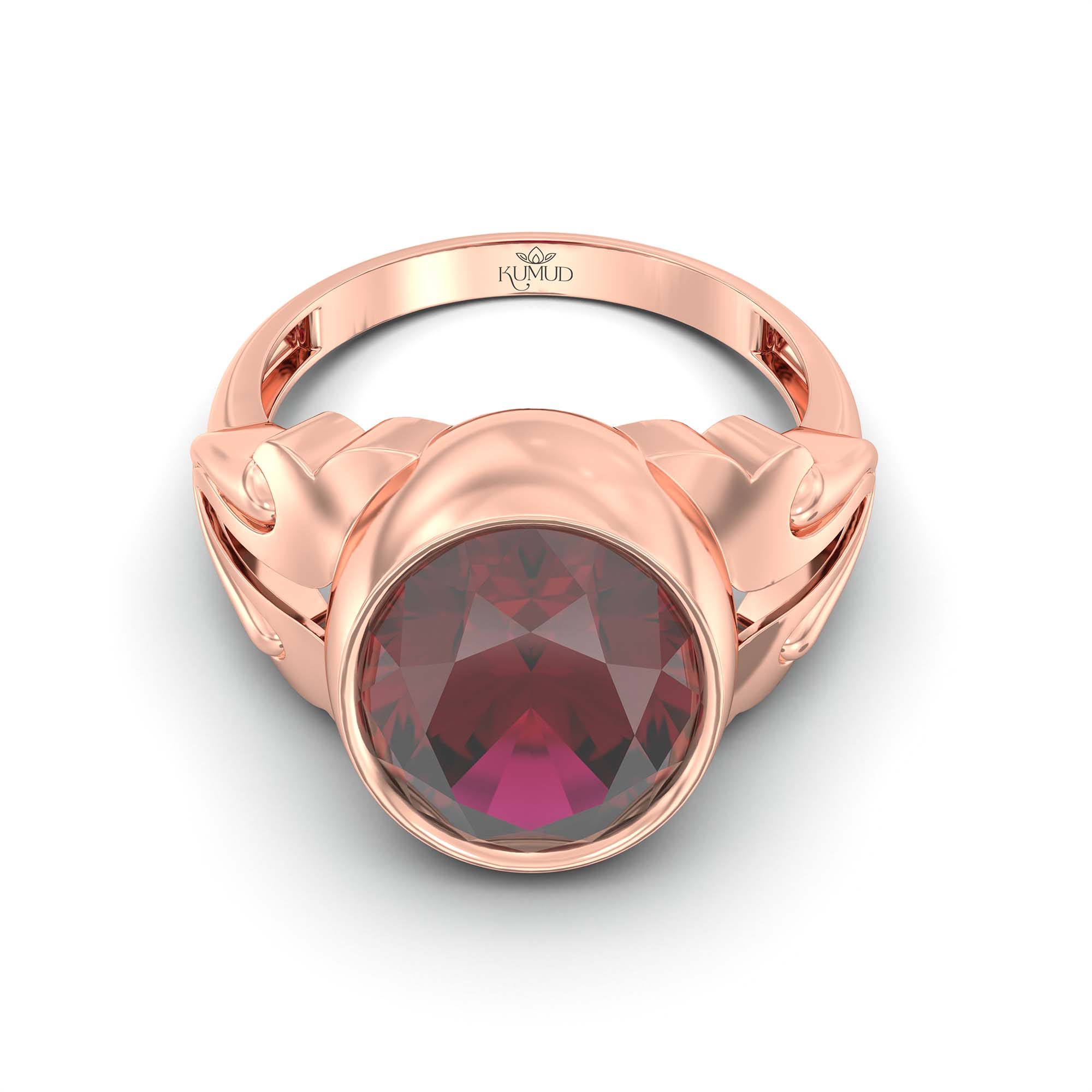 Ruby (Manik) Ring for Men in 18K Rose Gold – Oval 14x11 mm, Bezel Setting, 9 g (Design K12-7) thumbnail