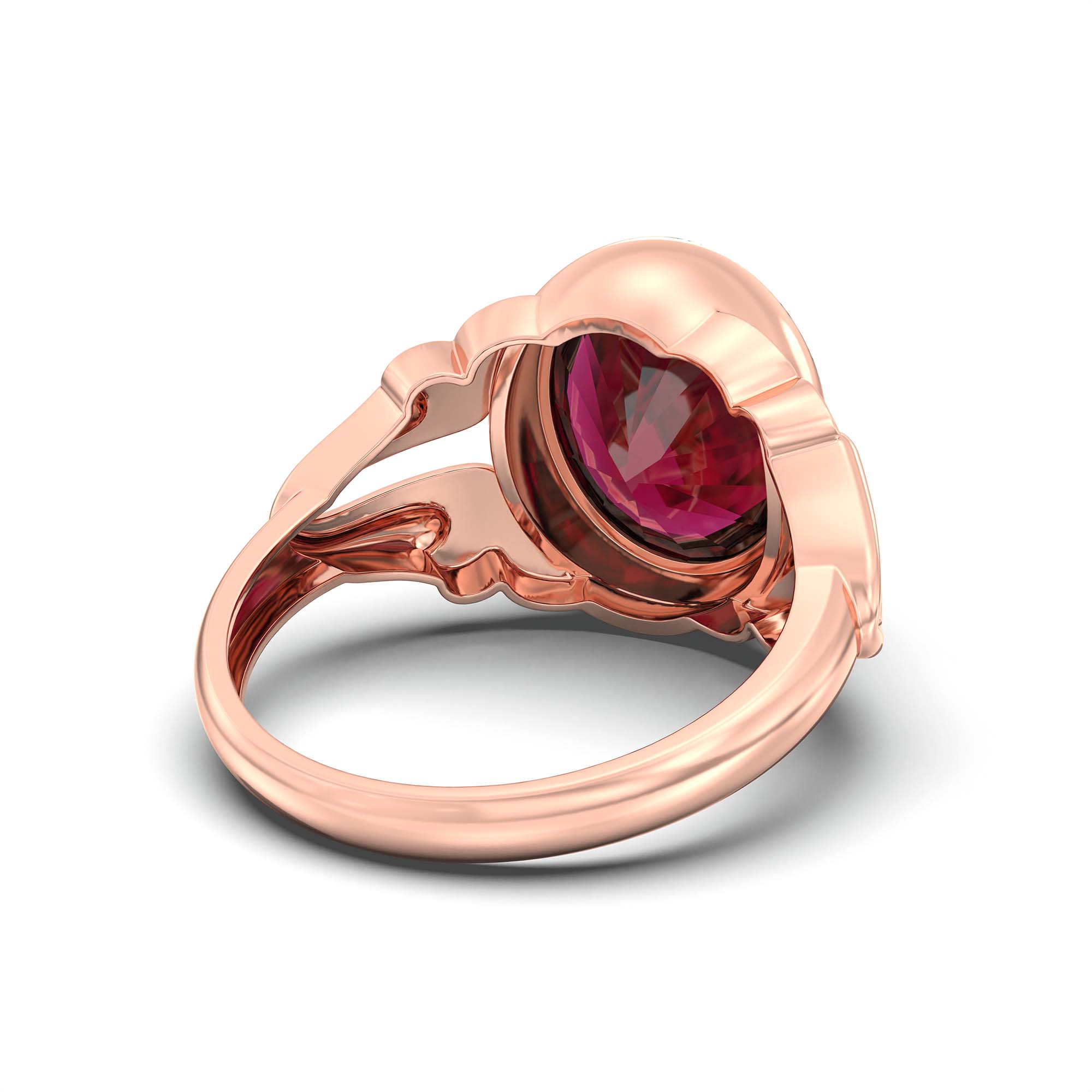 Ruby (Manik) Ring for Men in 18K Rose Gold – Oval 14x11 mm, Bezel Setting, 9 g (Design K12-7) thumbnail