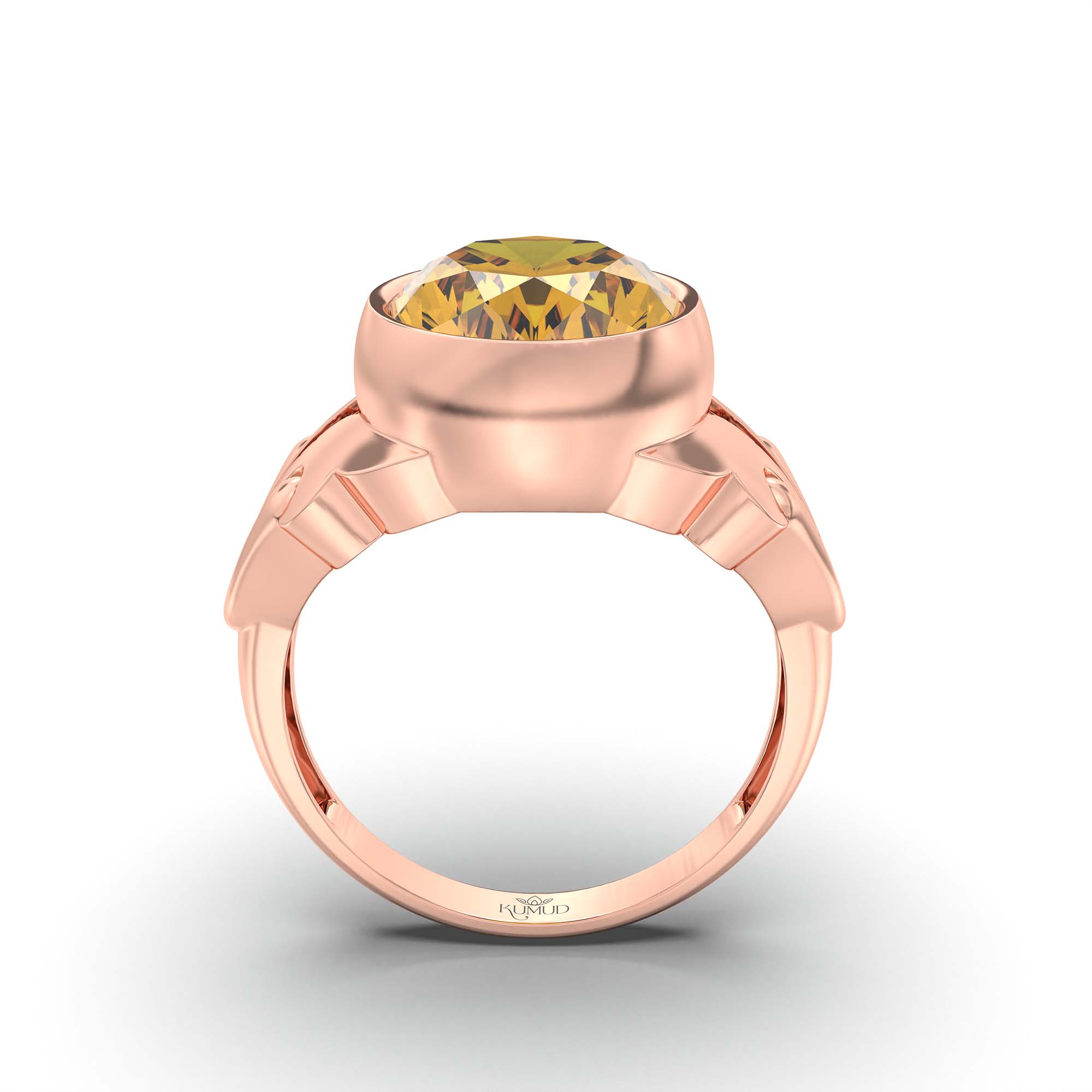 Yellow Sapphire (Pukhraj) Ring for Men in 18K Rose Gold – Oval 14x11 mm, Bezel Setting, 9 g (Design K12-7) thumbnail
