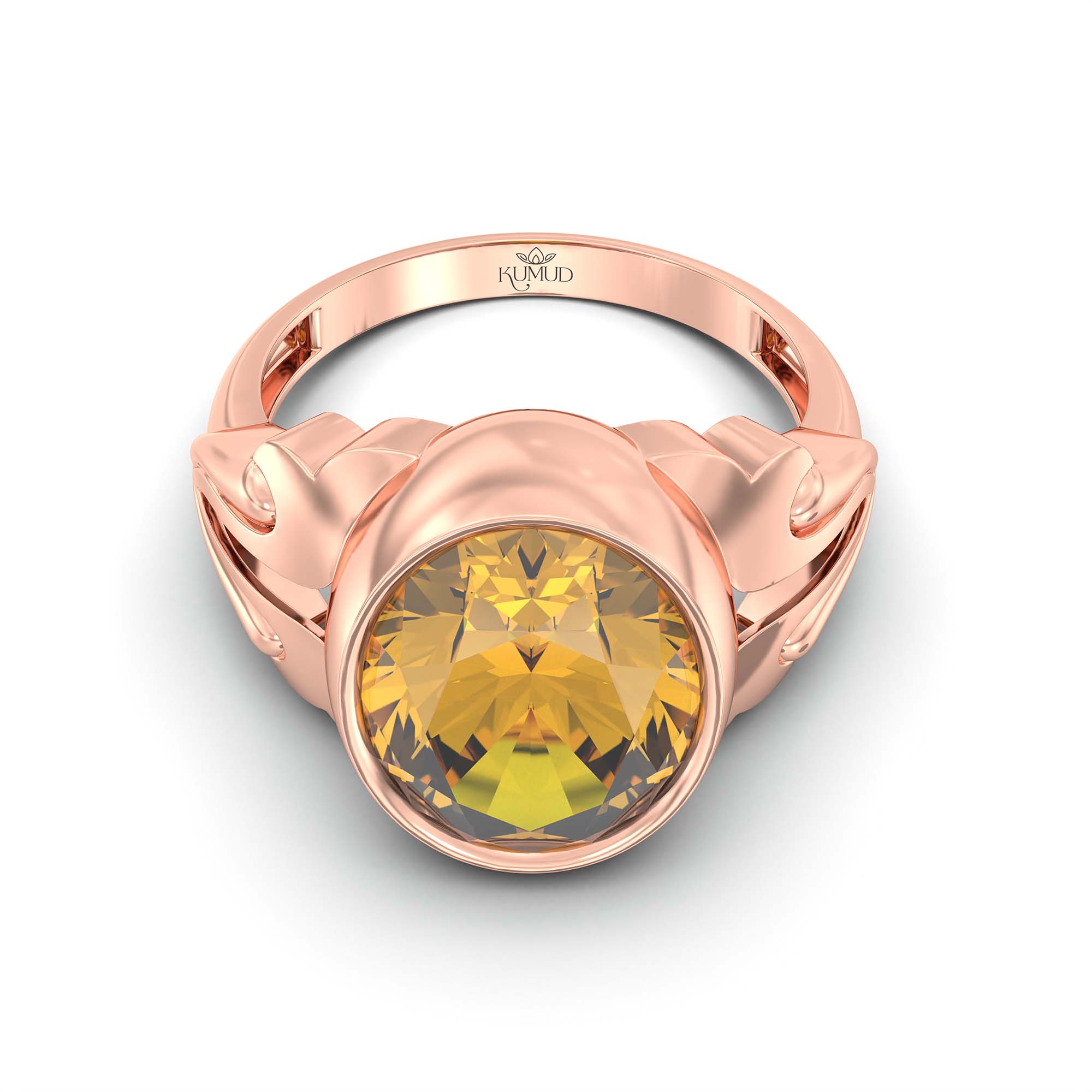 Yellow Sapphire (Pukhraj) Ring for Men in 18K Rose Gold – Oval 14x11 mm, Bezel Setting, 9 g (Design K12-7) thumbnail