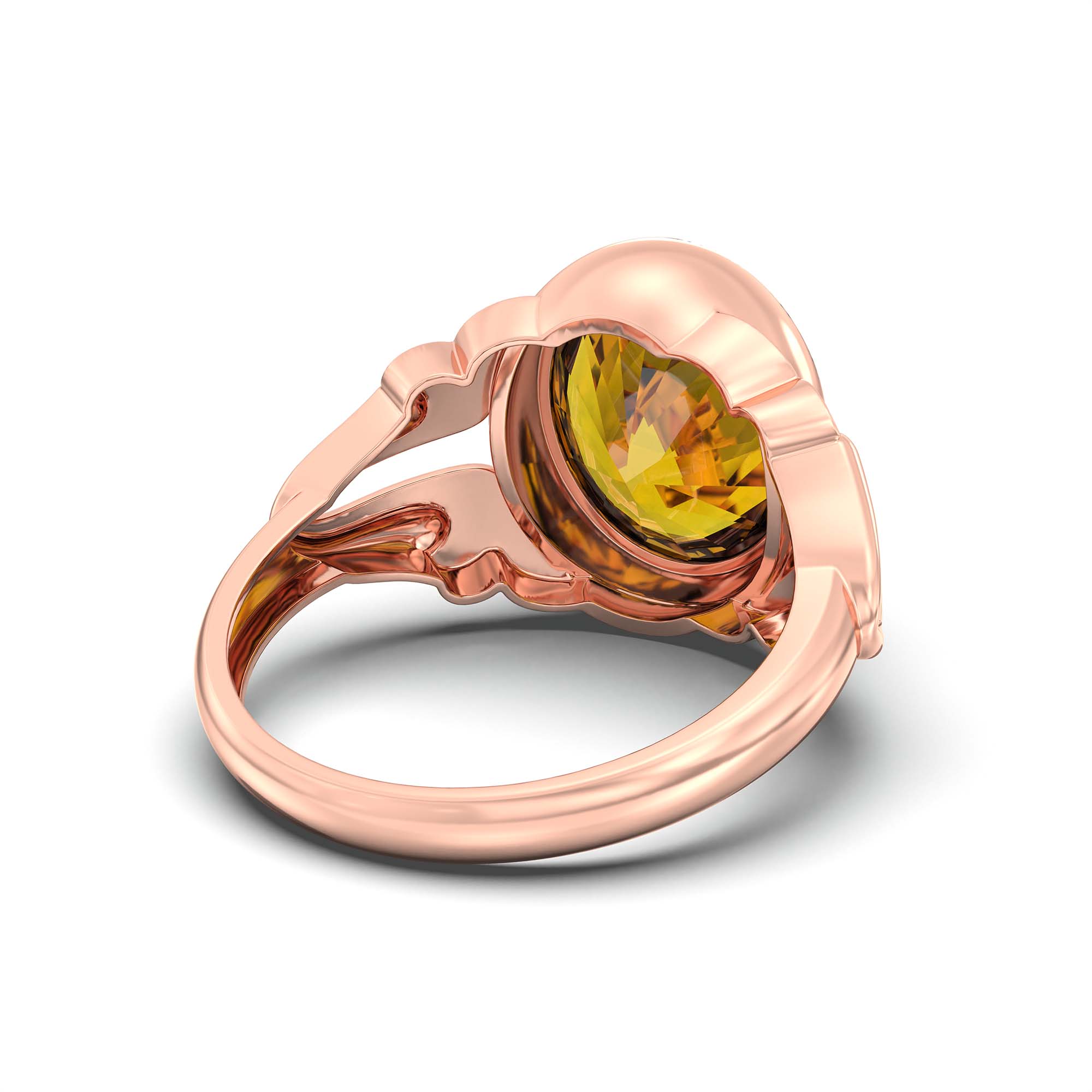 Yellow Sapphire (Pukhraj) Ring for Men in 18K Rose Gold – Oval 14x11 mm, Bezel Setting, 9 g (Design K12-7) thumbnail