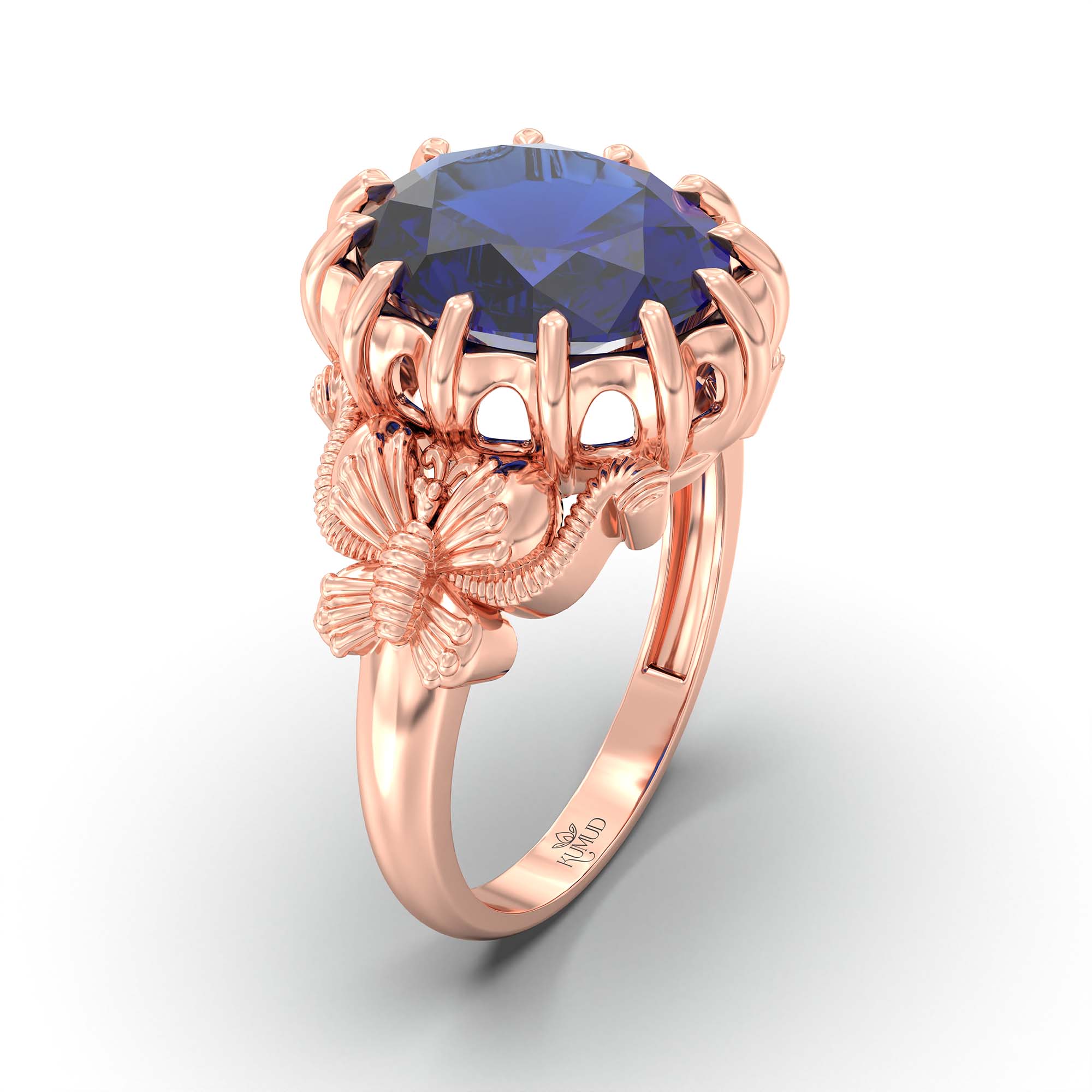 Blue Sapphire (Neelam) Ring for Men in 18K Rose Gold – Oval 14x11 mm, Prong Setting, 10 g (Design K12-8) thumbnail