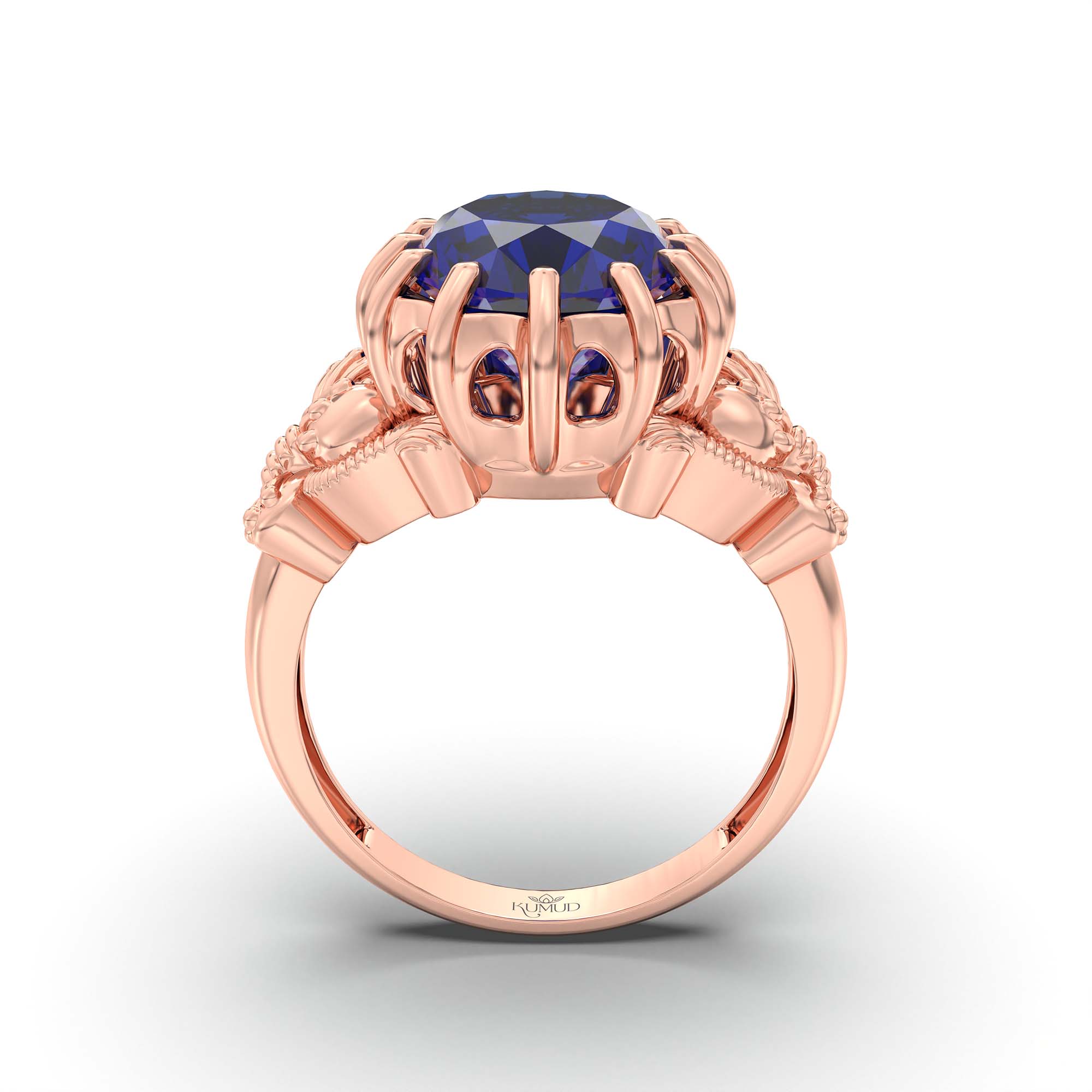 Blue Sapphire (Neelam) Ring for Men in 18K Rose Gold – Oval 14x11 mm, Prong Setting, 10 g (Design K12-8) thumbnail