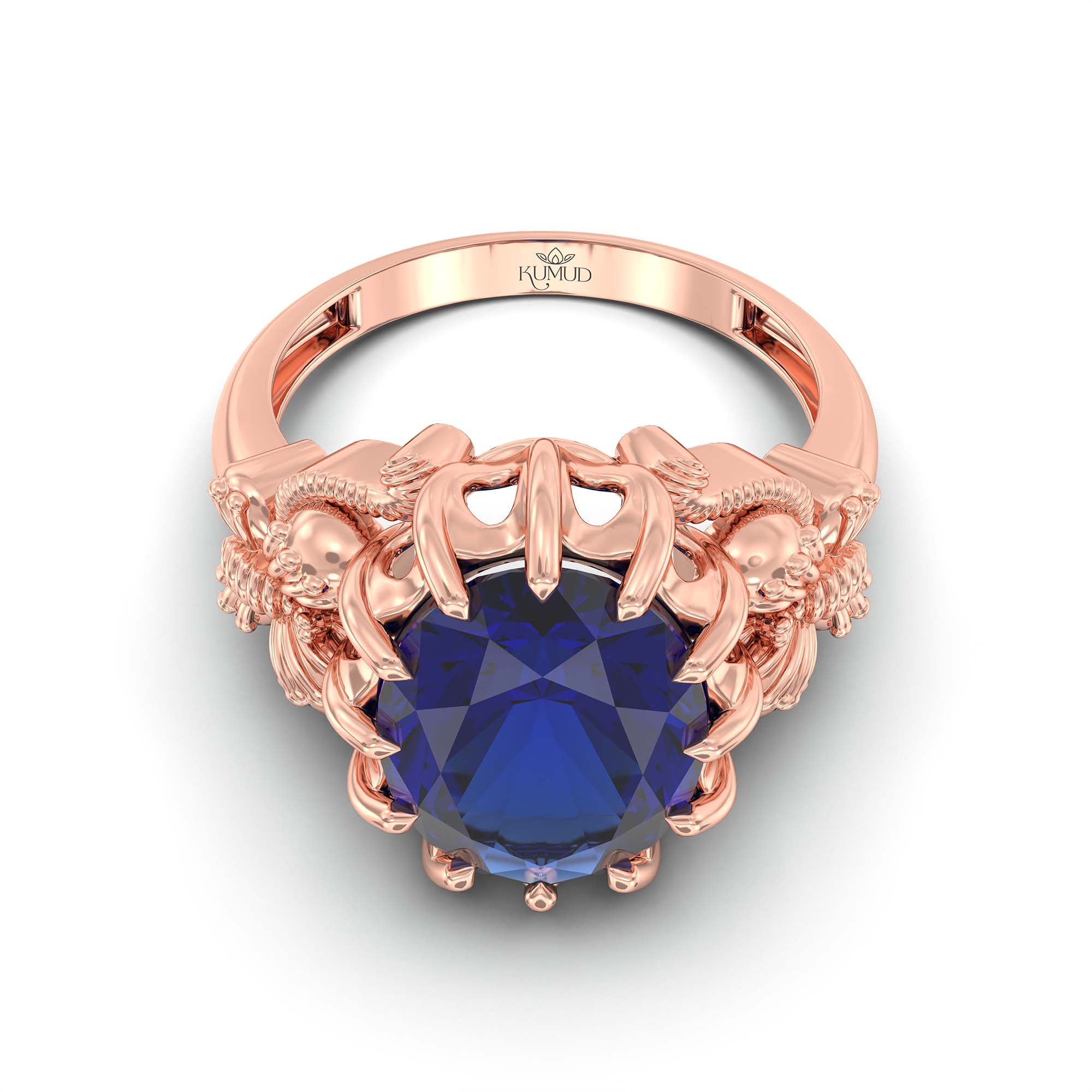 Blue Sapphire (Neelam) Ring for Men in 18K Rose Gold – Oval 14x11 mm, Prong Setting, 10 g (Design K12-8) thumbnail