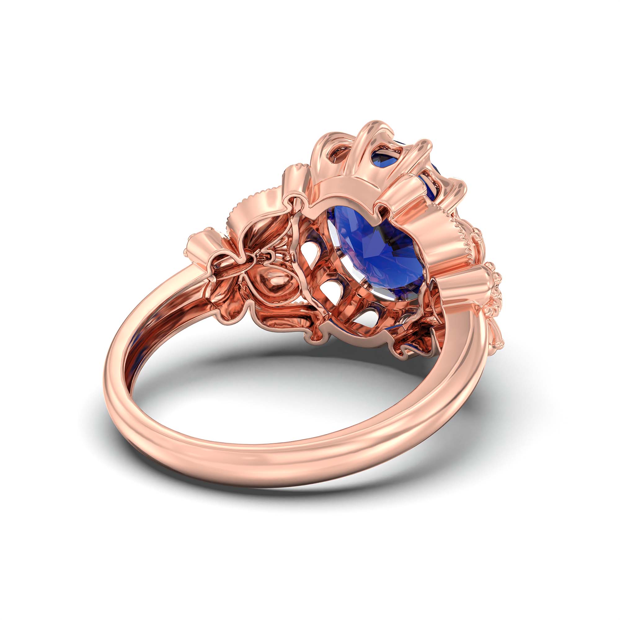 Blue Sapphire (Neelam) Ring for Men in 18K Rose Gold – Oval 14x11 mm, Prong Setting, 10 g (Design K12-8) thumbnail