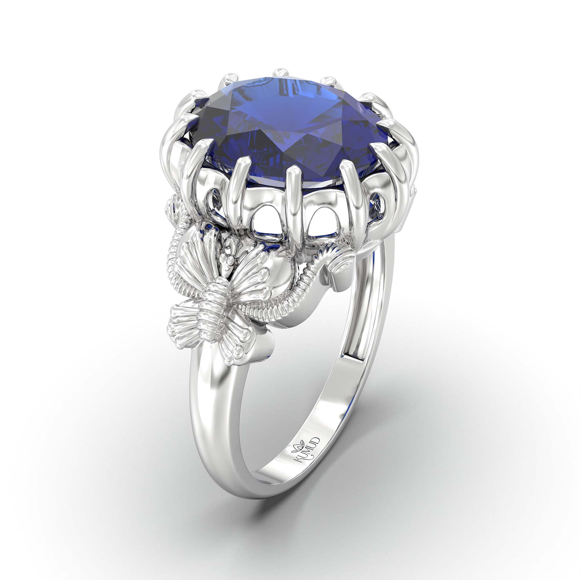 Blue Sapphire (Neelam) Ring for Men in 18K White Gold – Oval 14x11 mm, Prong Setting, 10 g (Design K12-8) thumbnail