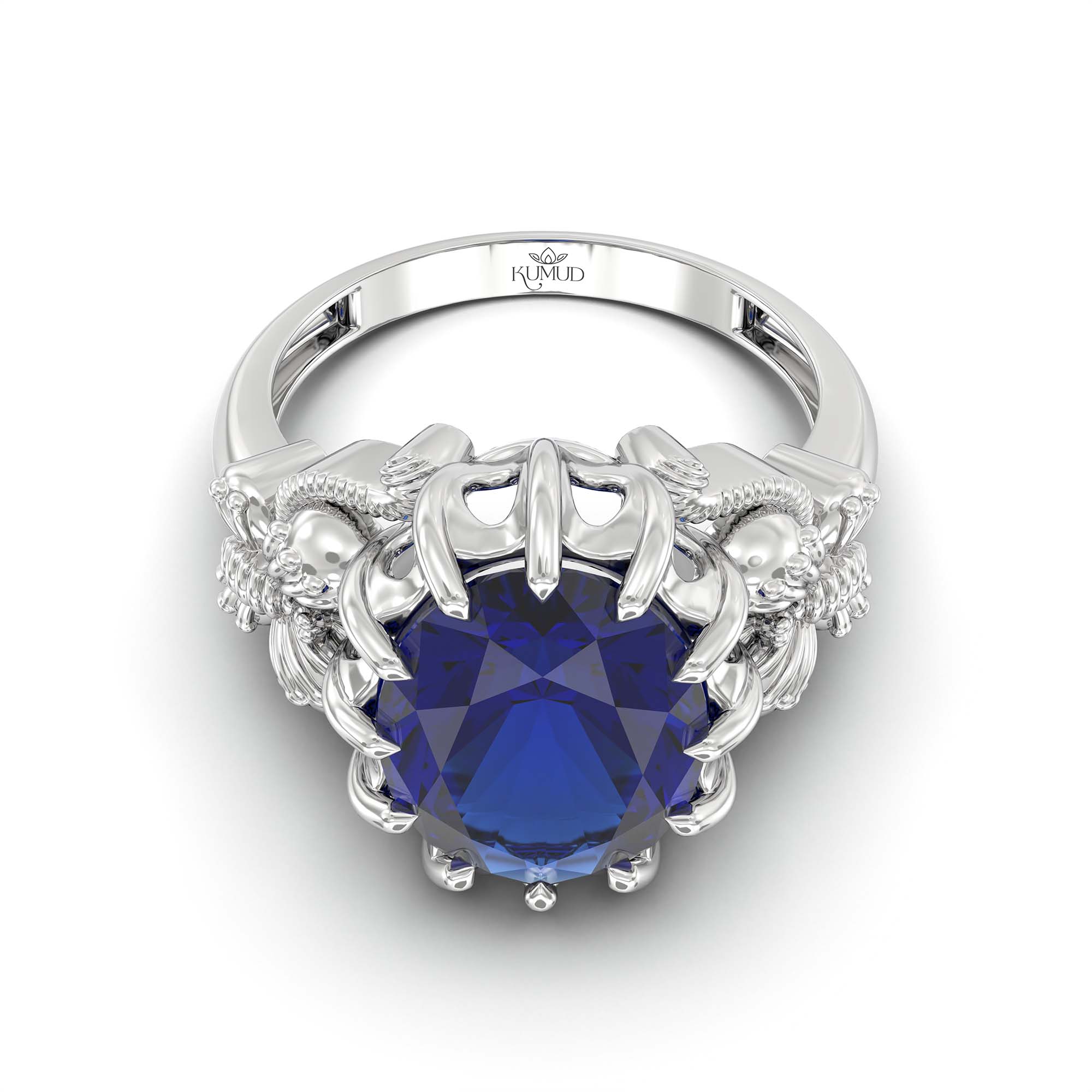 Blue Sapphire (Neelam) Ring for Men in 18K White Gold – Oval 14x11 mm, Prong Setting, 10 g (Design K12-8) thumbnail