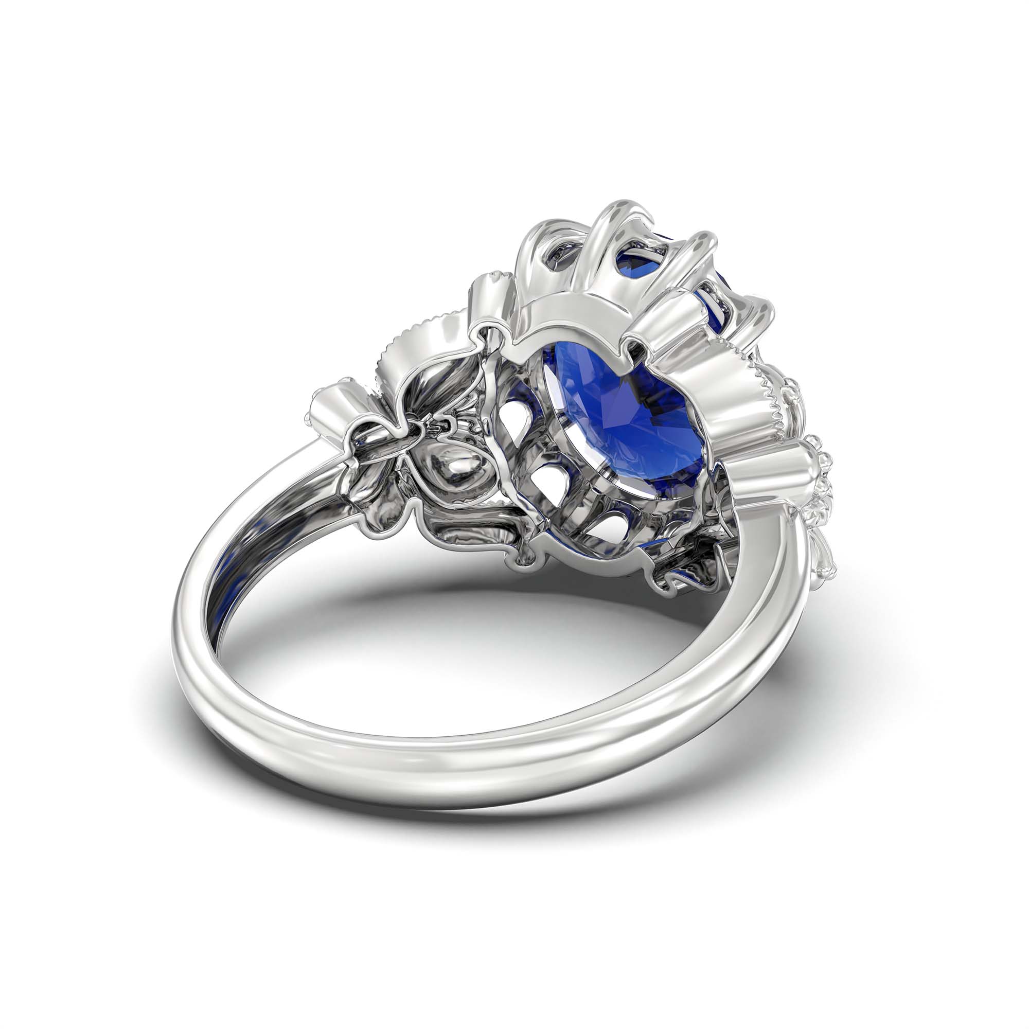 Blue Sapphire (Neelam) Ring for Men in 18K White Gold – Oval 14x11 mm, Prong Setting, 10 g (Design K12-8) thumbnail
