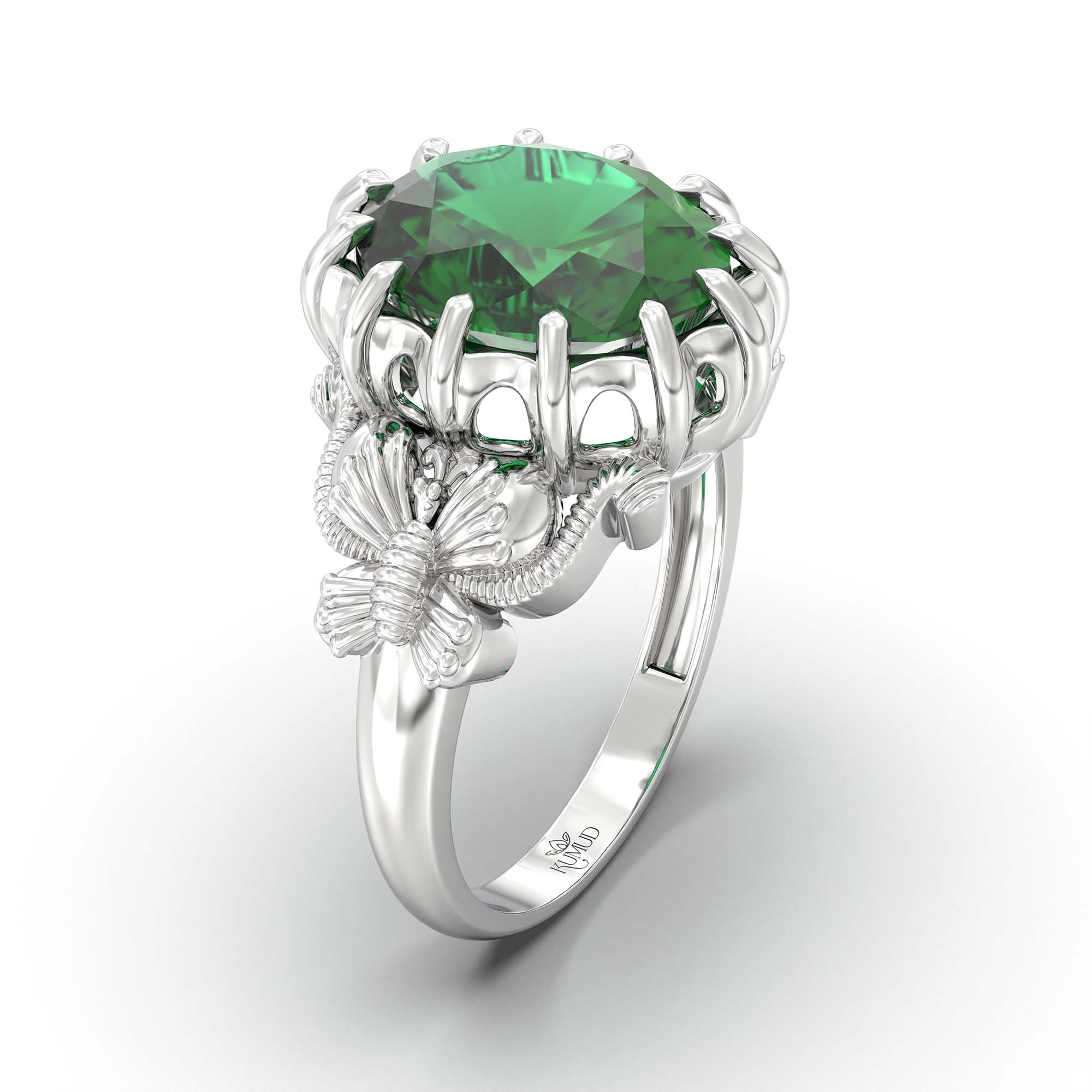 Emerald (Panna) Ring for Men in 18K White Gold – Oval 14x11 mm, Prong Setting, 10 g (Design K12-8) thumbnail