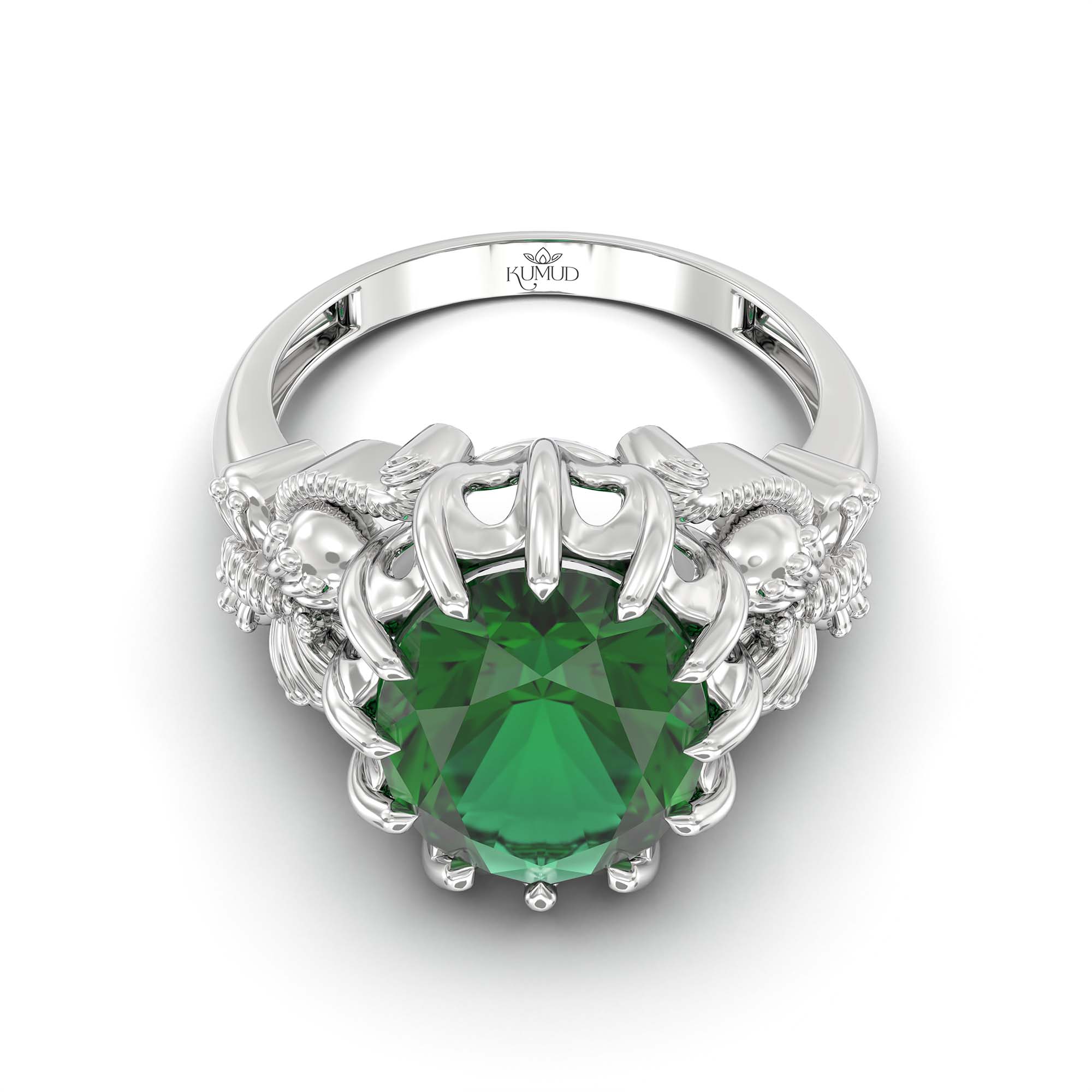 Emerald (Panna) Ring for Men in 18K White Gold – Oval 14x11 mm, Prong Setting, 10 g (Design K12-8) thumbnail