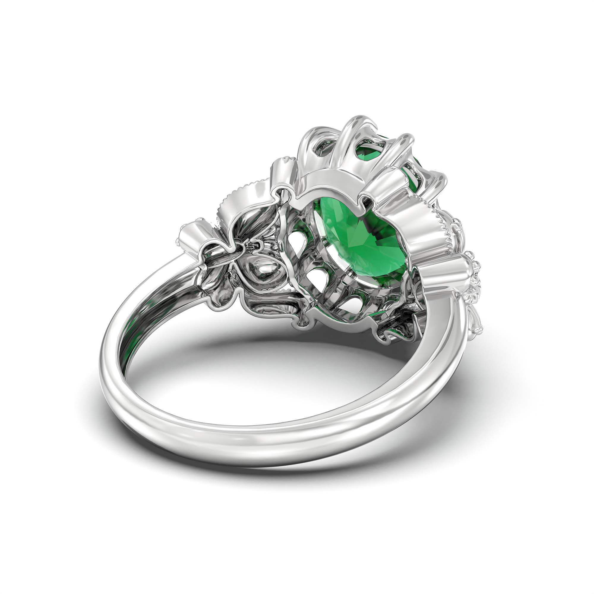 Emerald (Panna) Ring for Men in 18K White Gold – Oval 14x11 mm, Prong Setting, 10 g (Design K12-8) thumbnail