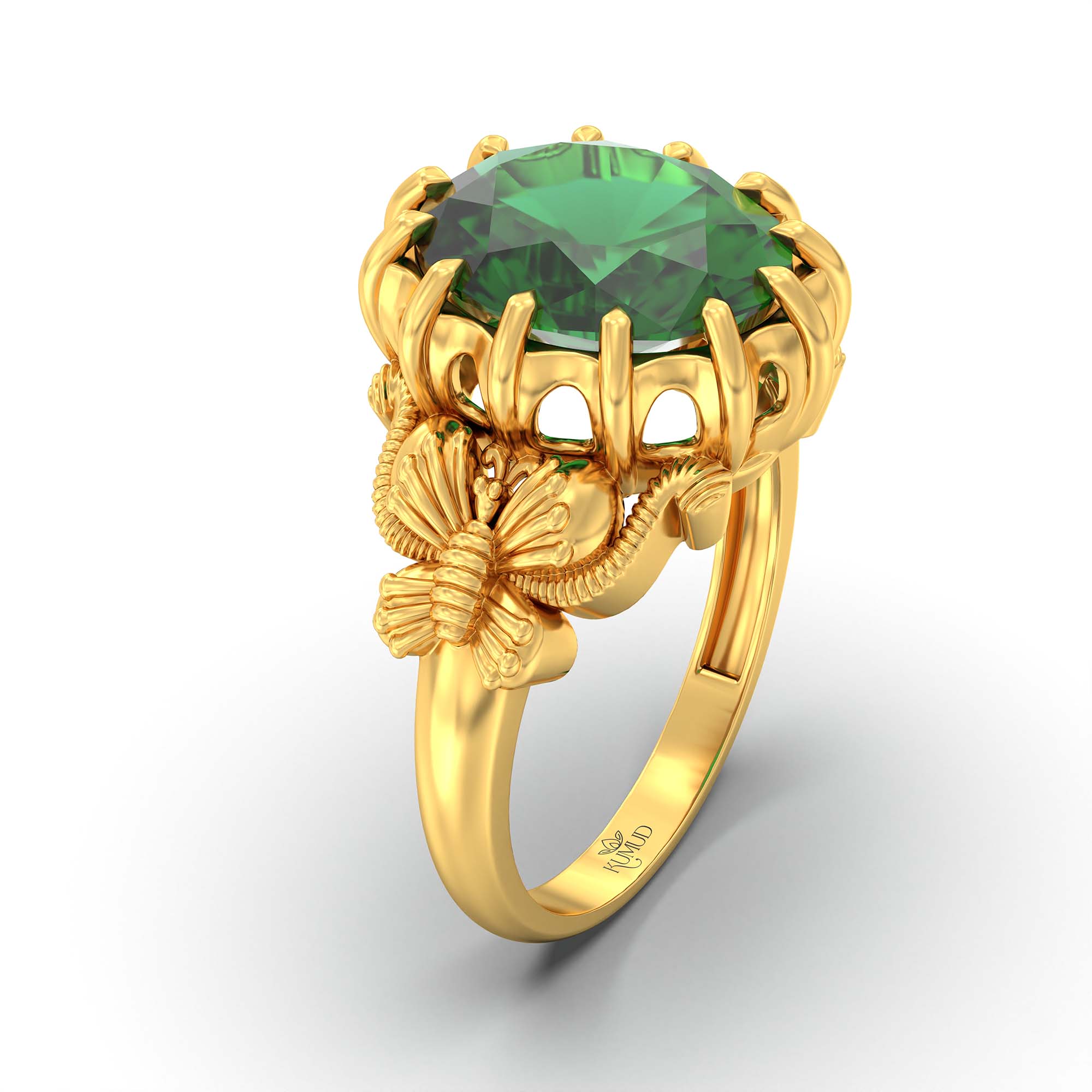 Emerald (Panna) Ring for Men in 22K Yellow Gold – Oval 14x11 mm, Prong Setting, 10 g (Design K12-8) thumbnail