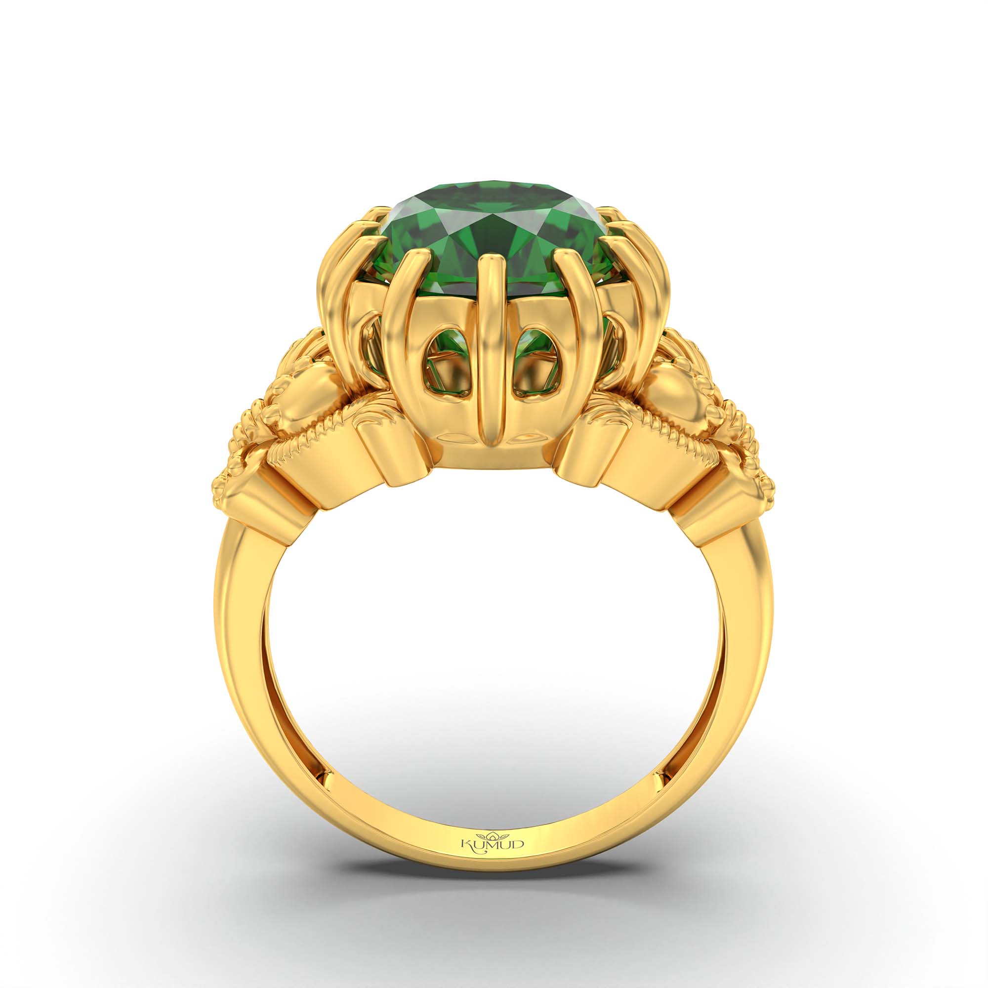 Emerald (Panna) Ring for Men in 22K Yellow Gold – Oval 14x11 mm, Prong Setting, 10 g (Design K12-8) thumbnail