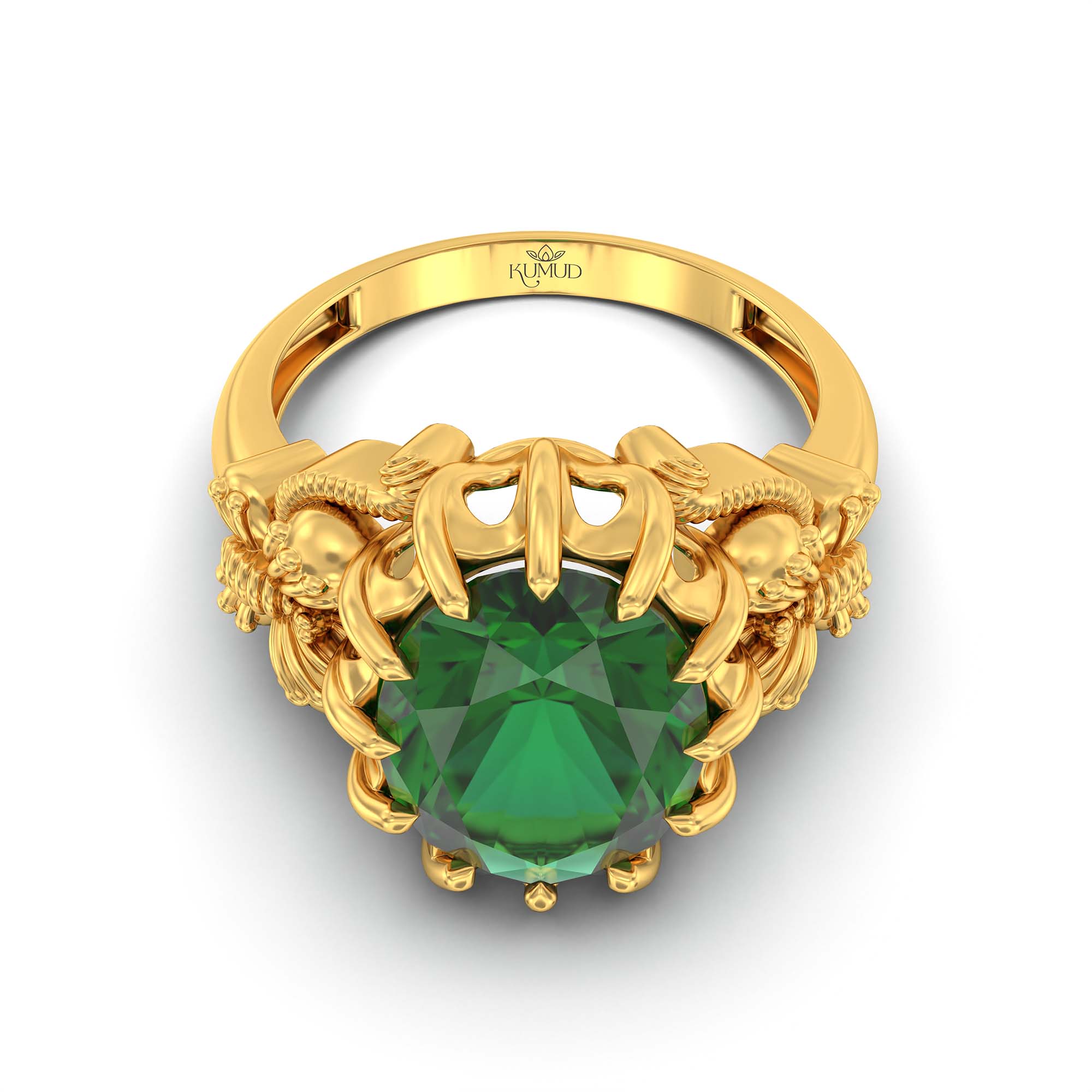 Emerald (Panna) Ring for Men in 22K Yellow Gold – Oval 14x11 mm, Prong Setting, 10 g (Design K12-8) thumbnail