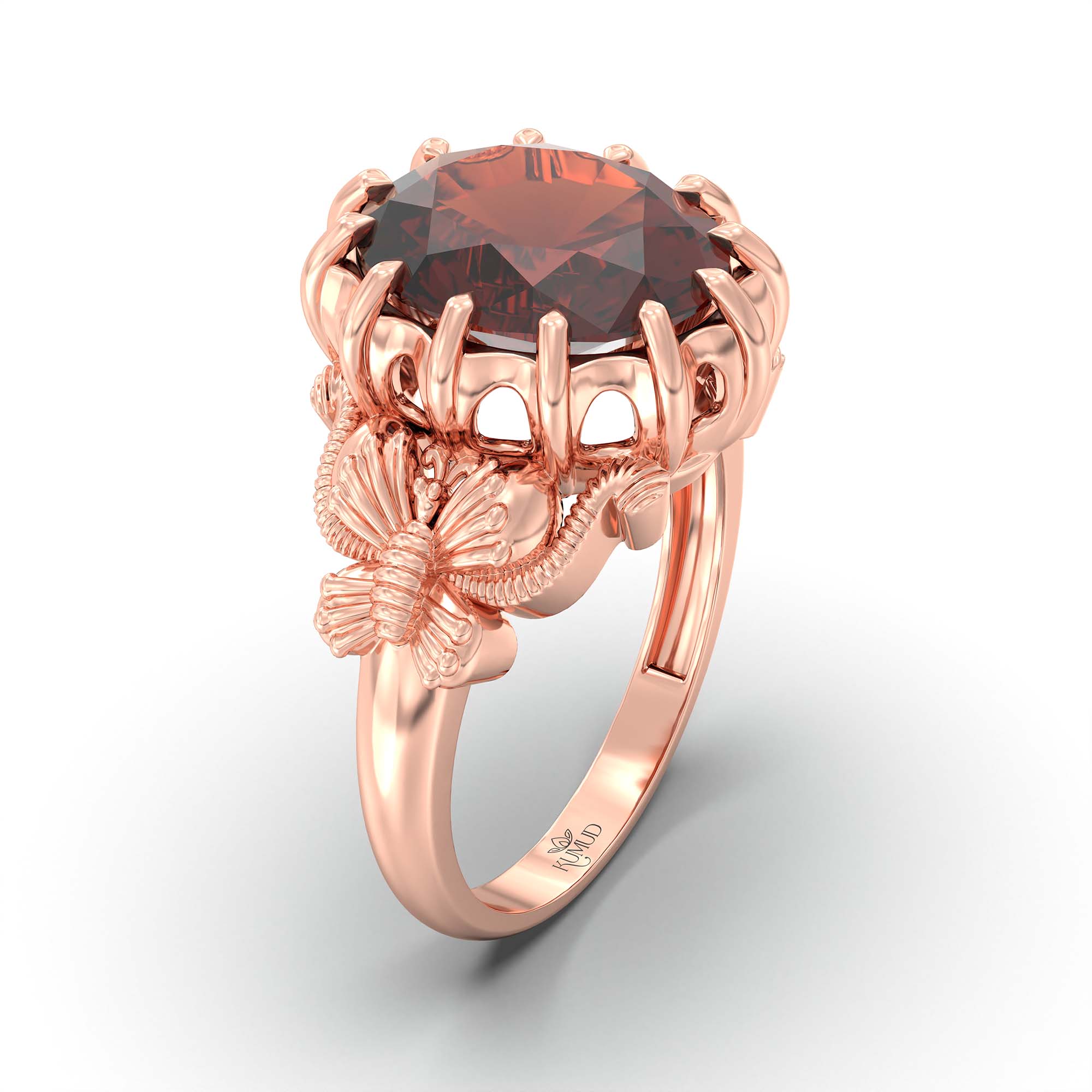 Hessonite (Gomed) Ring for Men in 18K Rose Gold – Oval 14x11 mm, Prong Setting, 10 g (Design K12-8) thumbnail
