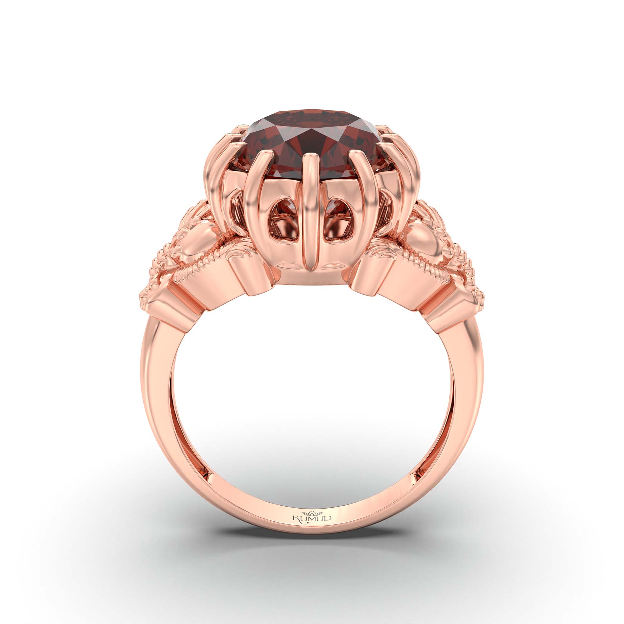 Hessonite (Gomed) Ring for Men in 18K Rose Gold – Oval 14x11 mm, Prong Setting, 10 g (Design K12-8) thumbnail