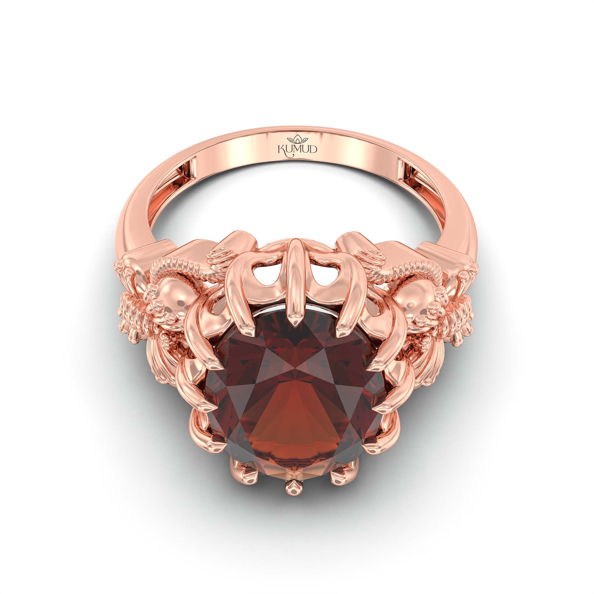 Hessonite (Gomed) Ring for Men in 18K Rose Gold – Oval 14x11 mm, Prong Setting, 10 g (Design K12-8) thumbnail