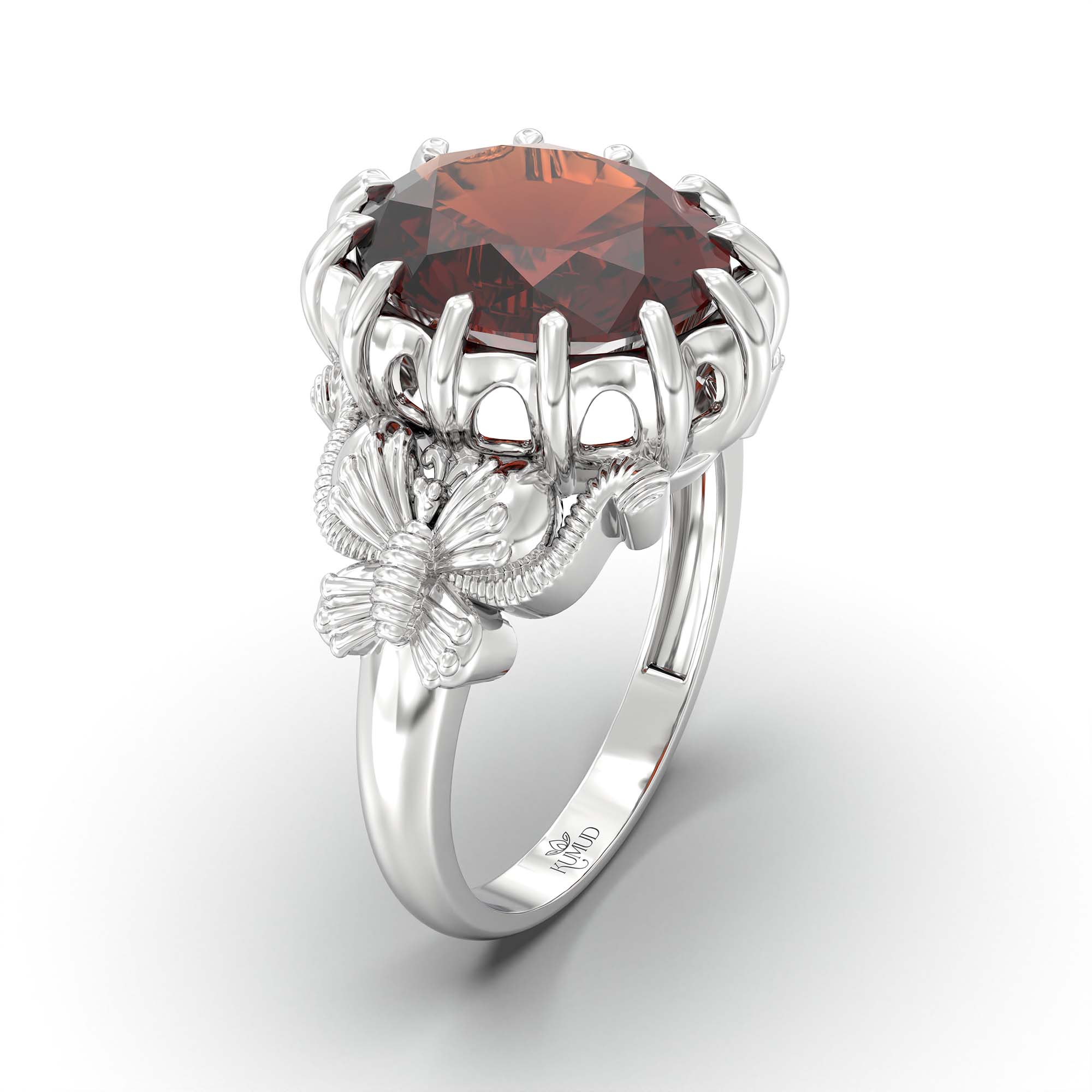Hessonite (Gomed) Ring for Men in 18K White Gold – Oval 14x11 mm, Prong Setting, 10 g (Design K12-8) thumbnail