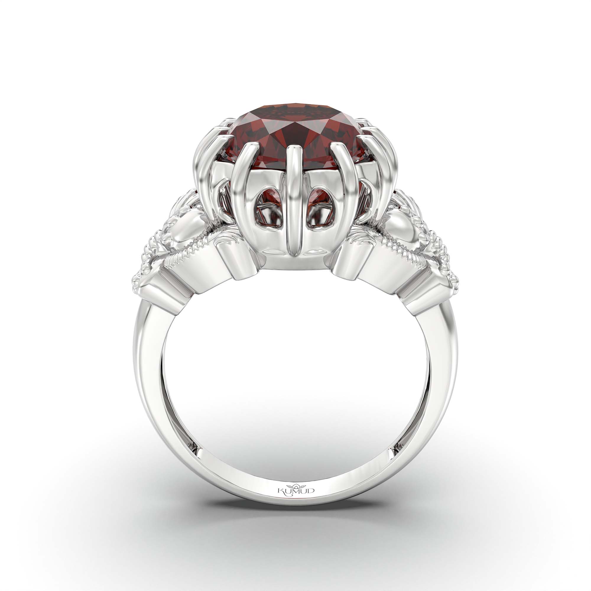 Hessonite (Gomed) Ring for Men in 18K White Gold – Oval 14x11 mm, Prong Setting, 10 g (Design K12-8) thumbnail