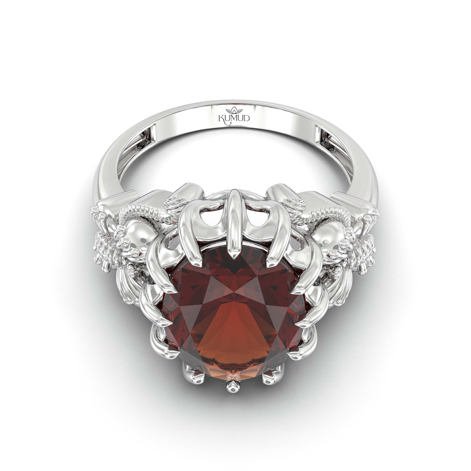 Hessonite (Gomed) Ring for Men in 18K White Gold – Oval 14x11 mm, Prong Setting, 10 g (Design K12-8) thumbnail