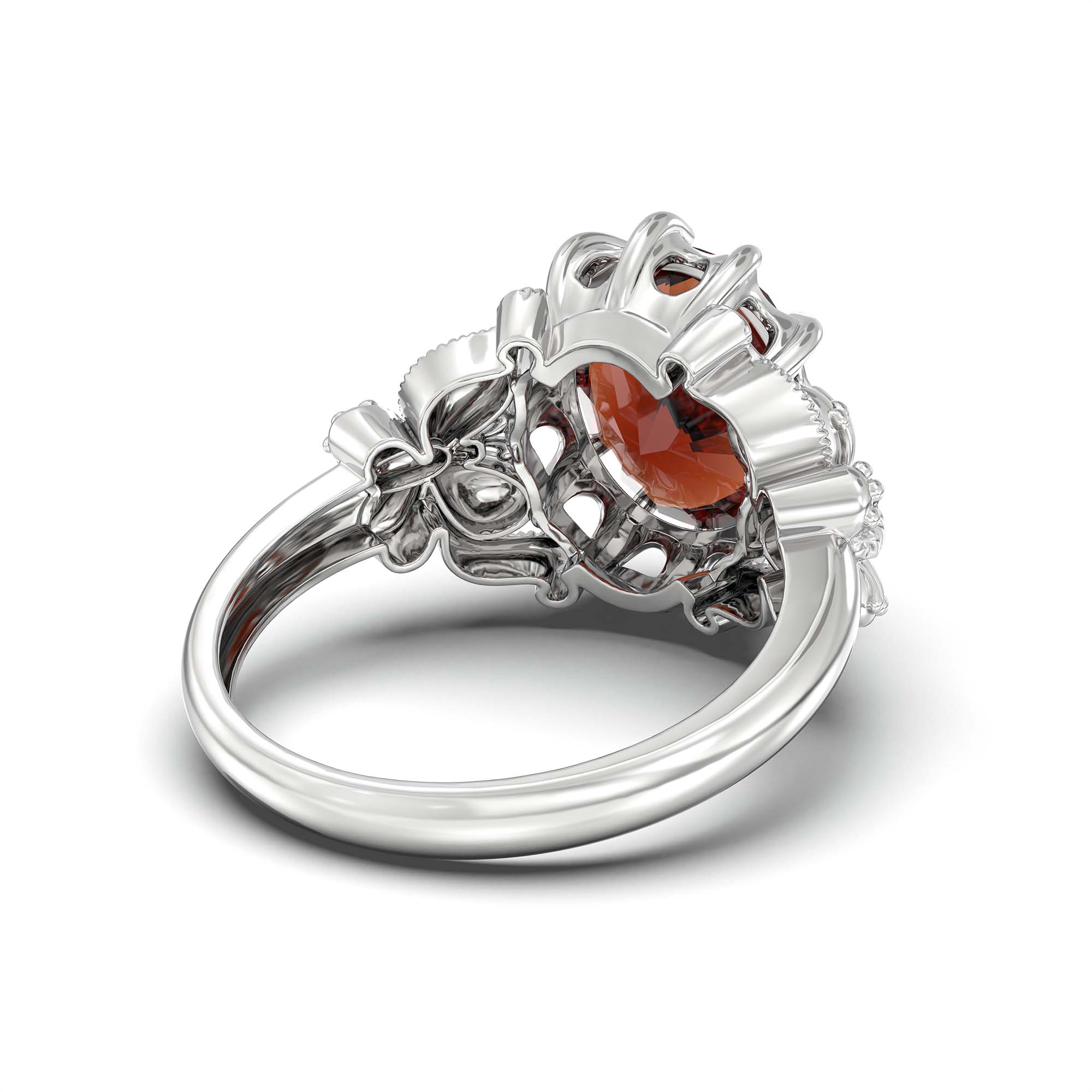 Hessonite (Gomed) Ring for Men in 18K White Gold – Oval 14x11 mm, Prong Setting, 10 g (Design K12-8) thumbnail