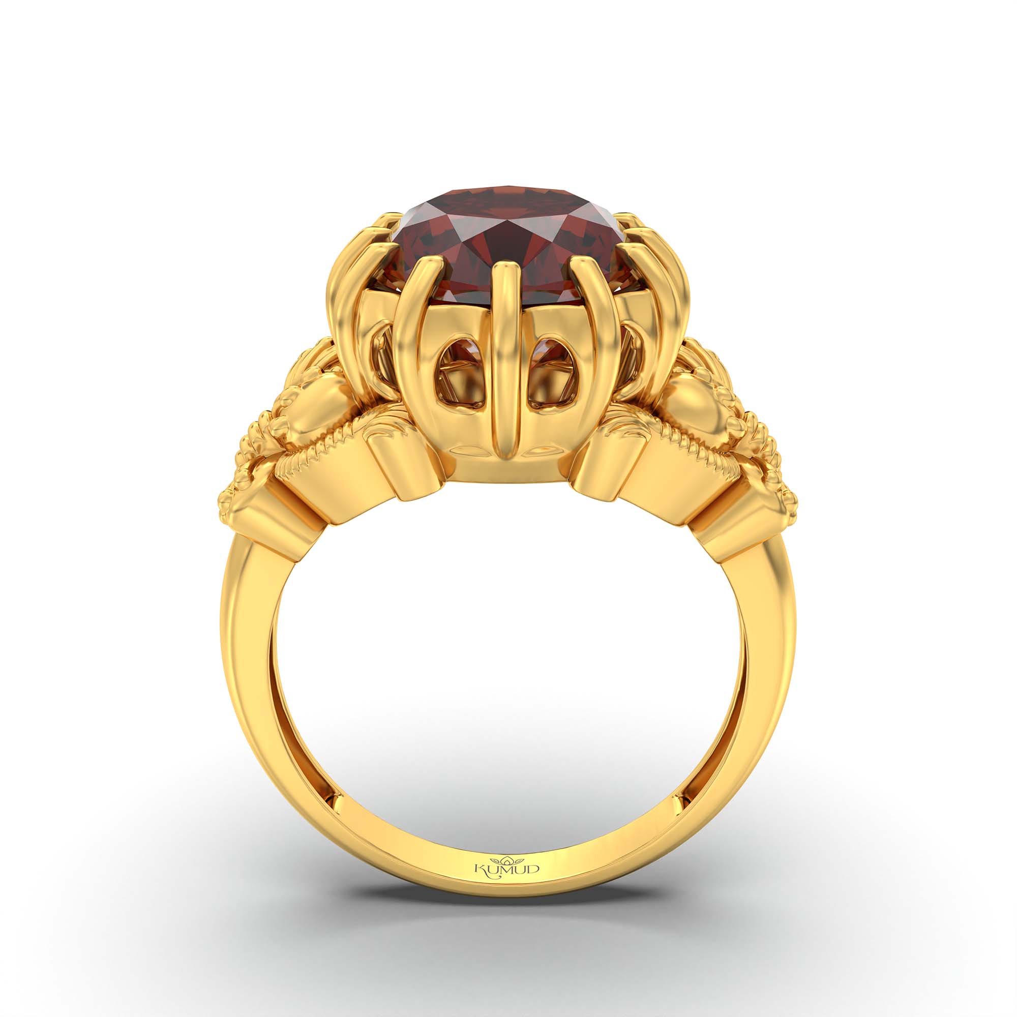 Hessonite (Gomed) Ring for Men in 22K Yellow Gold – Oval 14x11 mm, Prong Setting, 10 g (Design K12-8) thumbnail