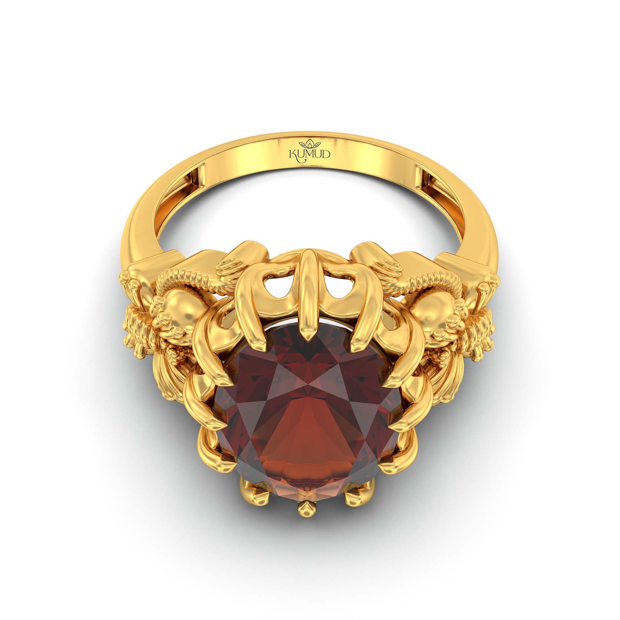 Hessonite (Gomed) Ring for Men in 22K Yellow Gold – Oval 14x11 mm, Prong Setting, 10 g (Design K12-8) thumbnail