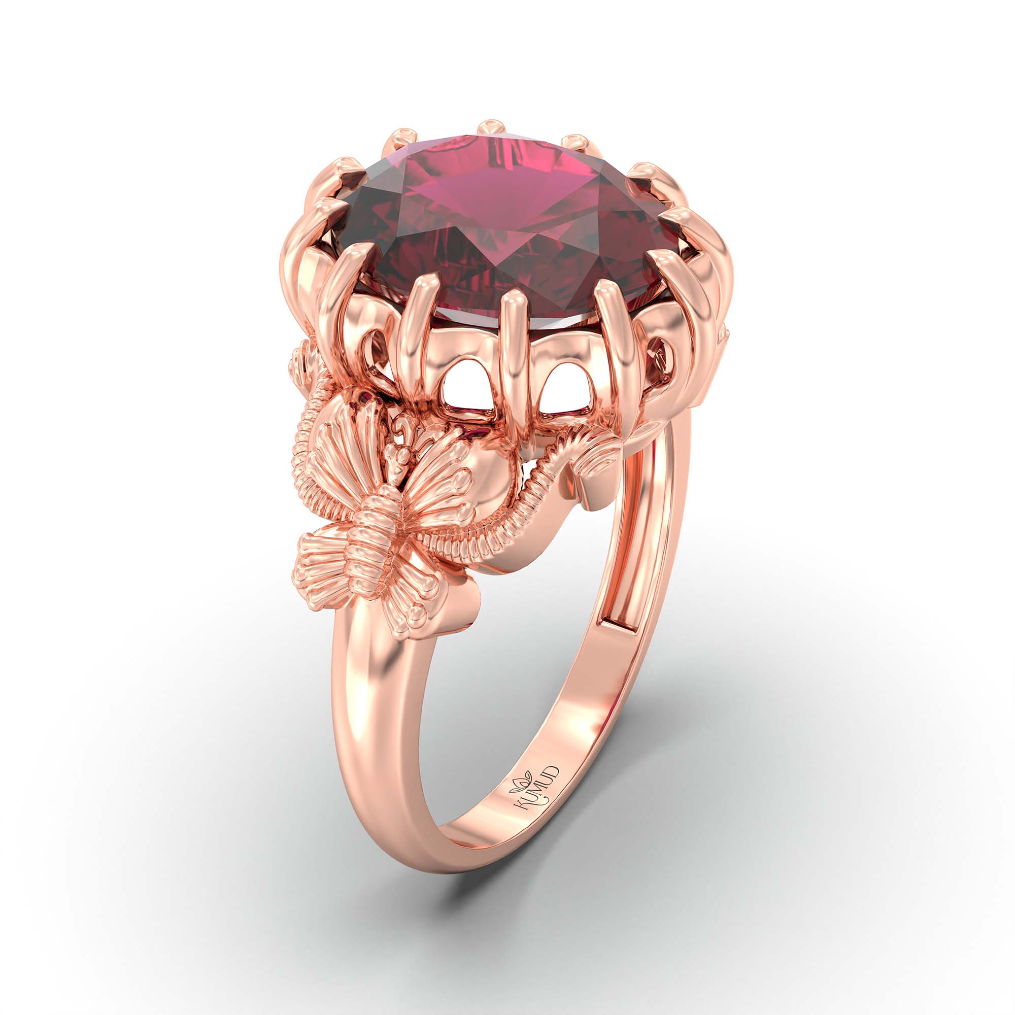 Ruby (Manik) Ring for Men in 18K Rose Gold – Oval 14x11 mm, Prong Setting, 10 g (Design K12-8) thumbnail
