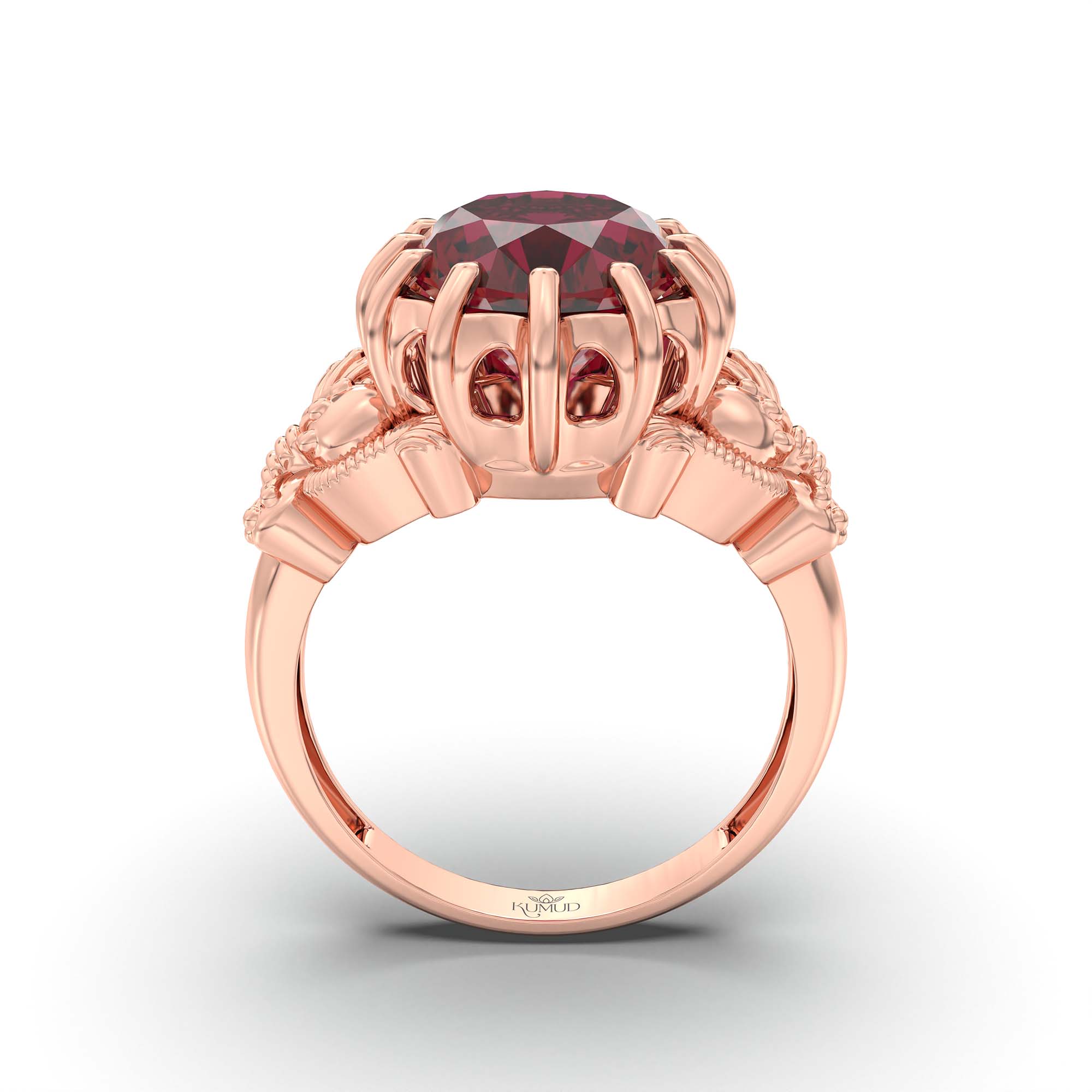 Ruby (Manik) Ring for Men in 18K Rose Gold – Oval 14x11 mm, Prong Setting, 10 g (Design K12-8) thumbnail