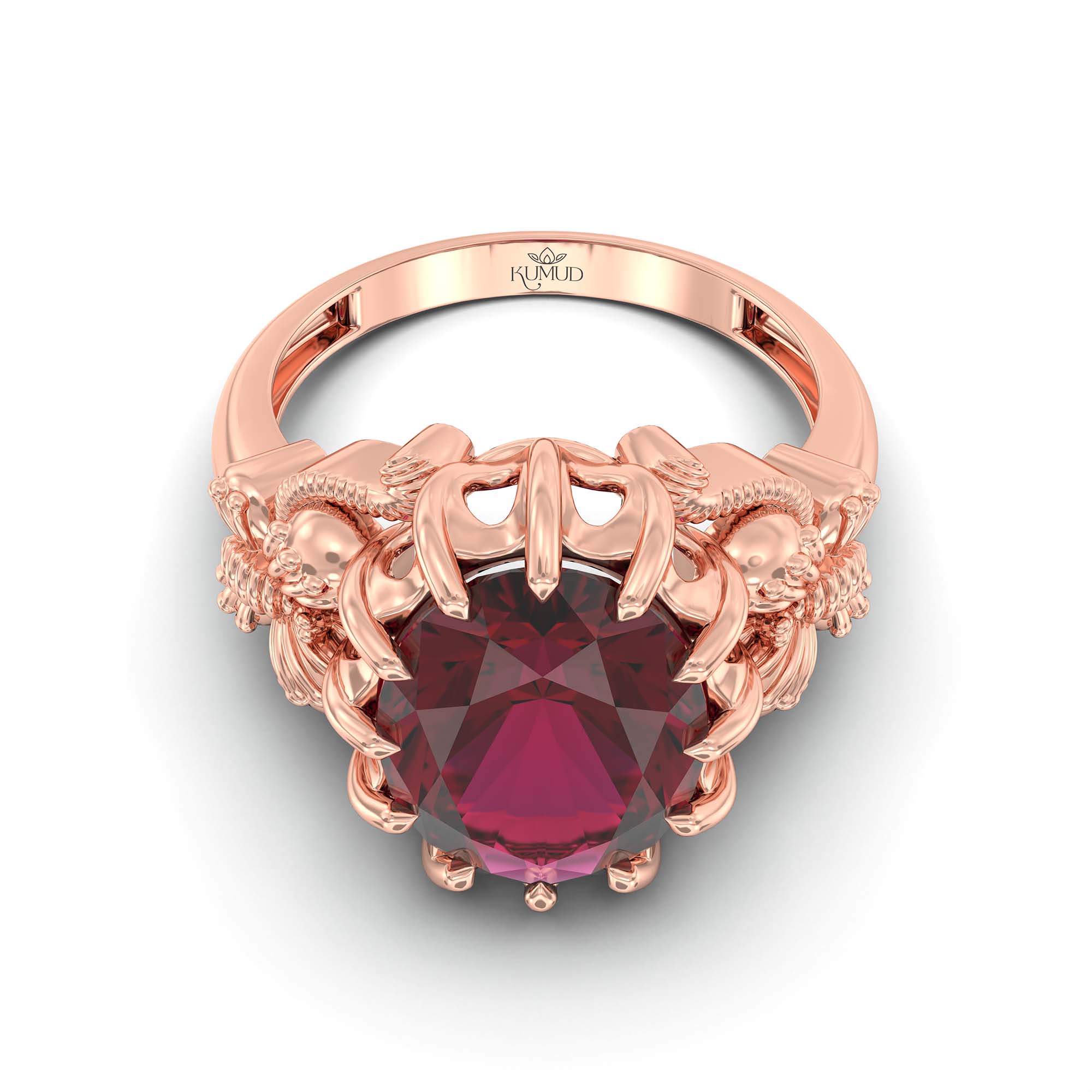 Ruby (Manik) Ring for Men in 18K Rose Gold – Oval 14x11 mm, Prong Setting, 10 g (Design K12-8) thumbnail