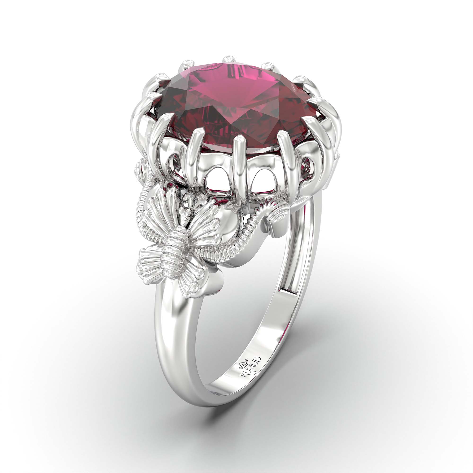 Ruby (Manik) Ring for Men in 18K White Gold – Oval 14x11 mm, Prong Setting, 10 g (Design K12-8) thumbnail