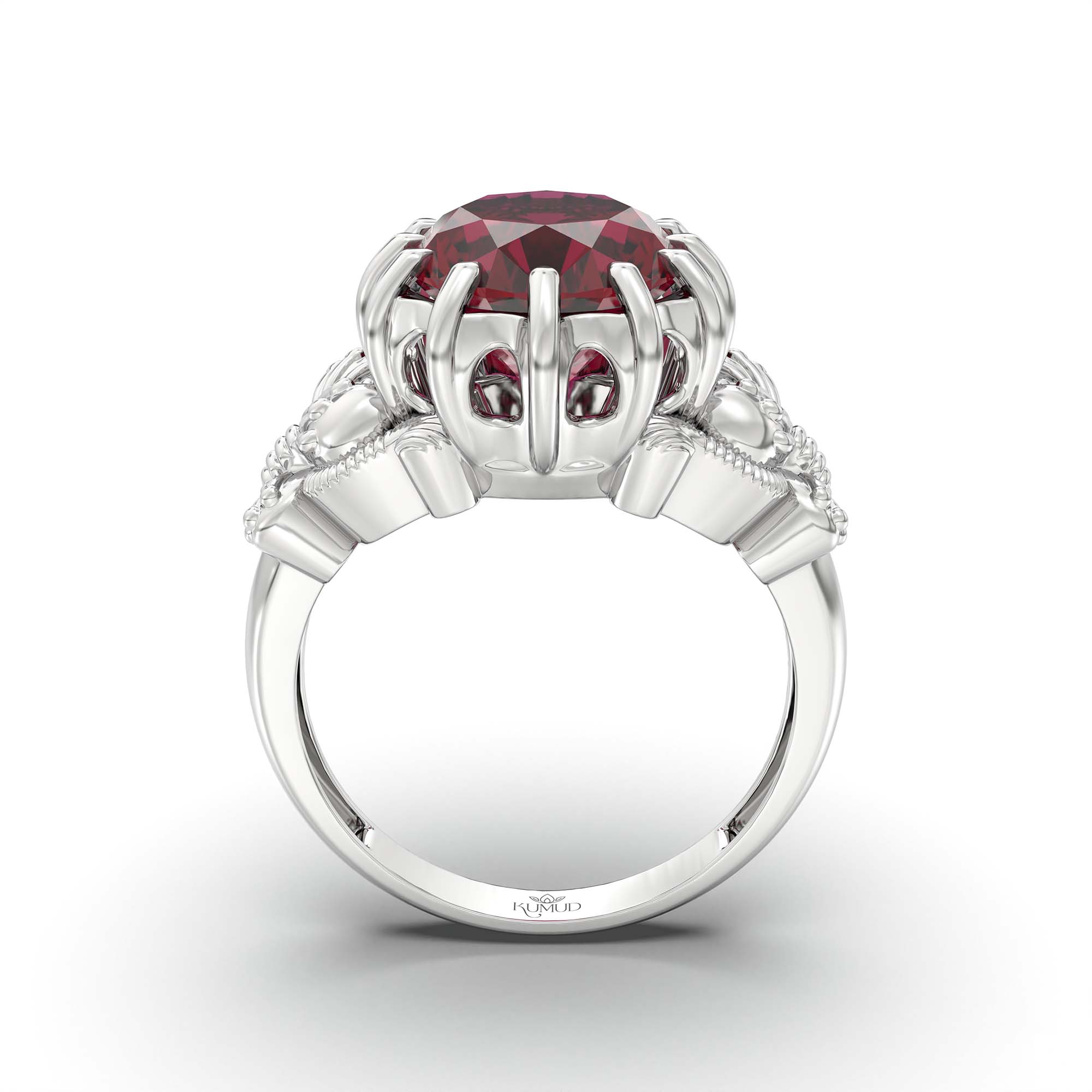 Ruby (Manik) Ring for Men in 18K White Gold – Oval 14x11 mm, Prong Setting, 10 g (Design K12-8) thumbnail