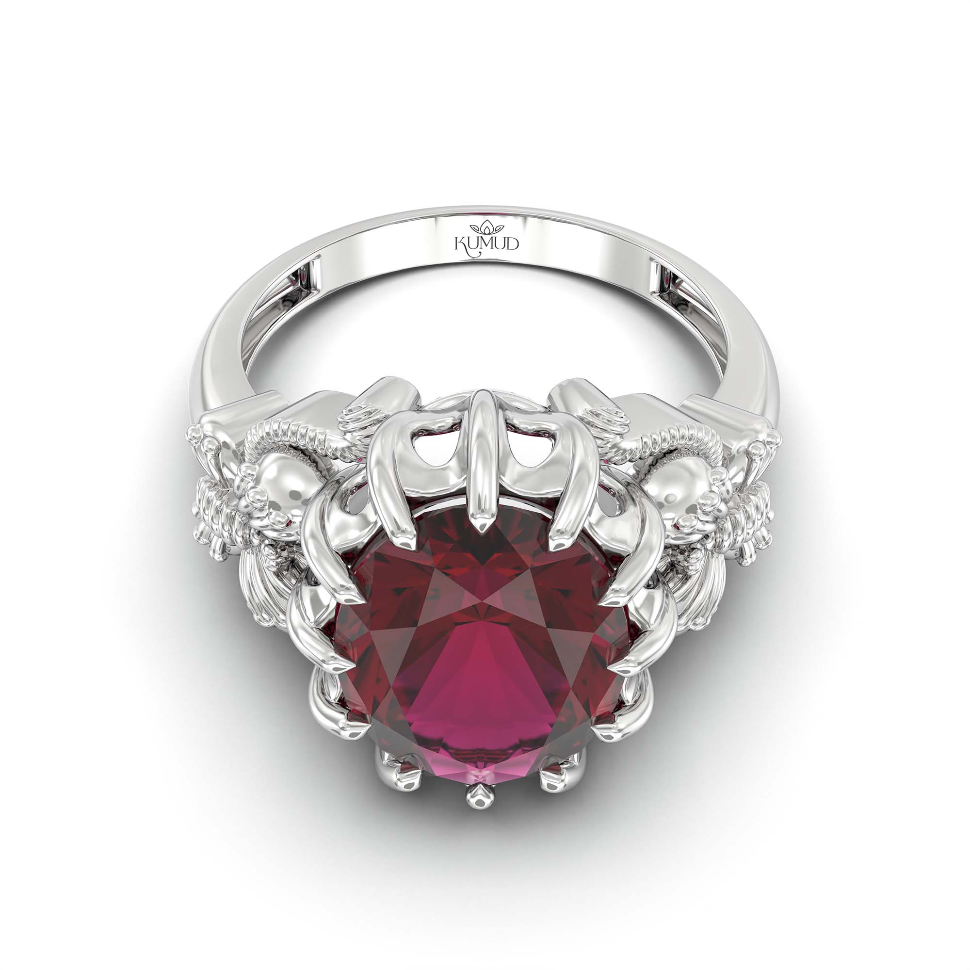 Ruby (Manik) Ring for Men in 18K White Gold – Oval 14x11 mm, Prong Setting, 10 g (Design K12-8) thumbnail