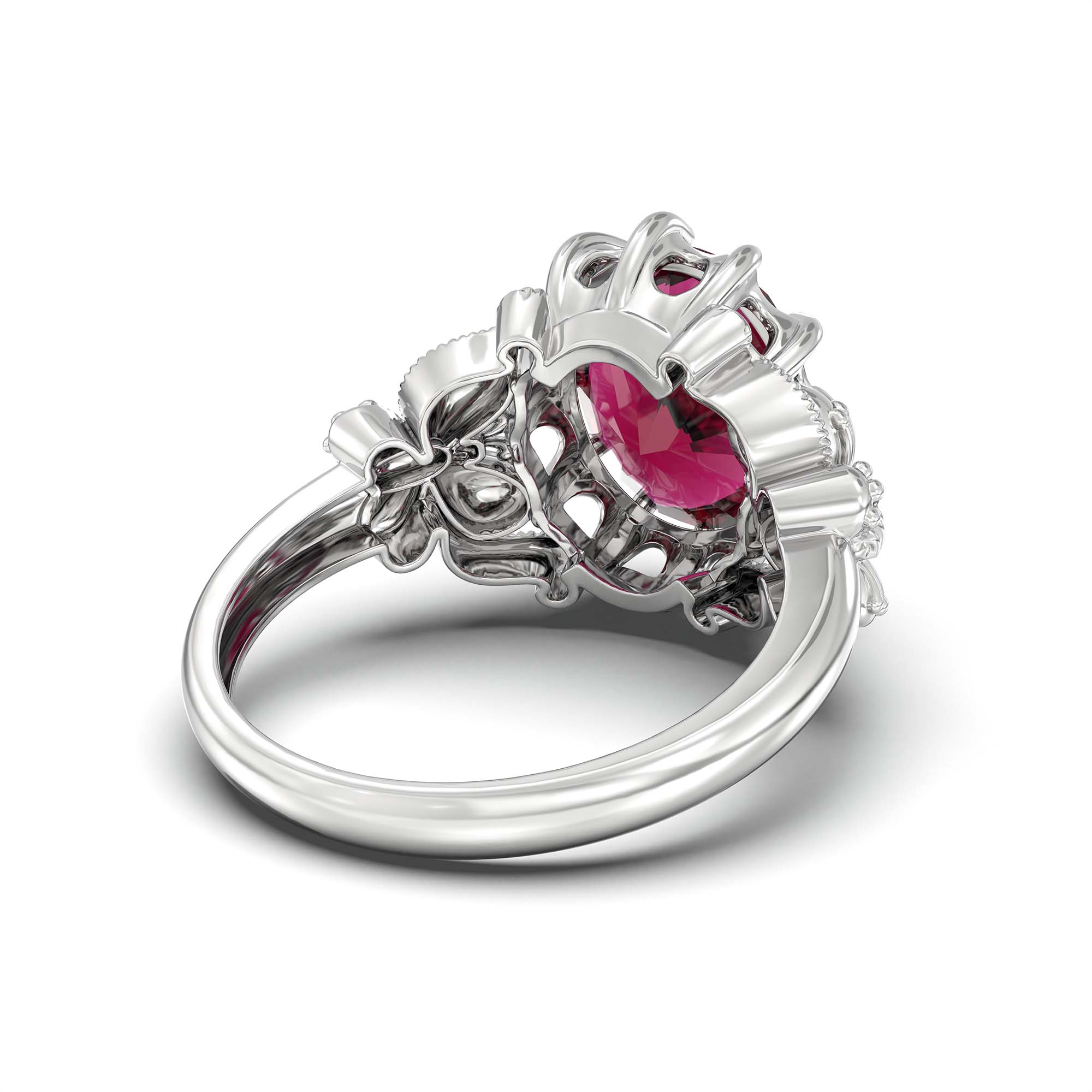 Ruby (Manik) Ring for Men in 18K White Gold – Oval 14x11 mm, Prong Setting, 10 g (Design K12-8) thumbnail