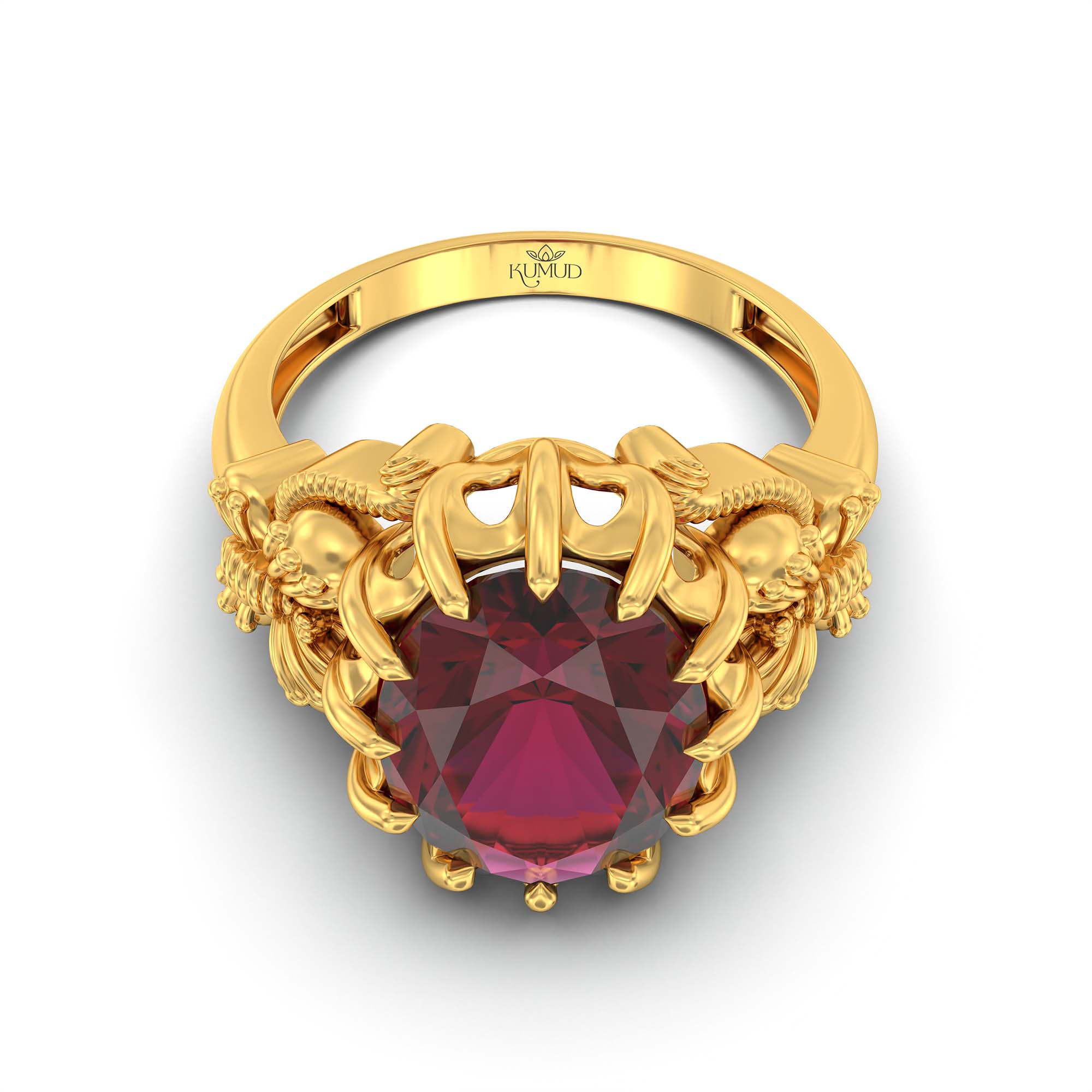 Ruby (Manik) Ring for Men in 22K Yellow Gold – Oval 14x11 mm, Prong Setting, 10 g (Design K12-8) thumbnail