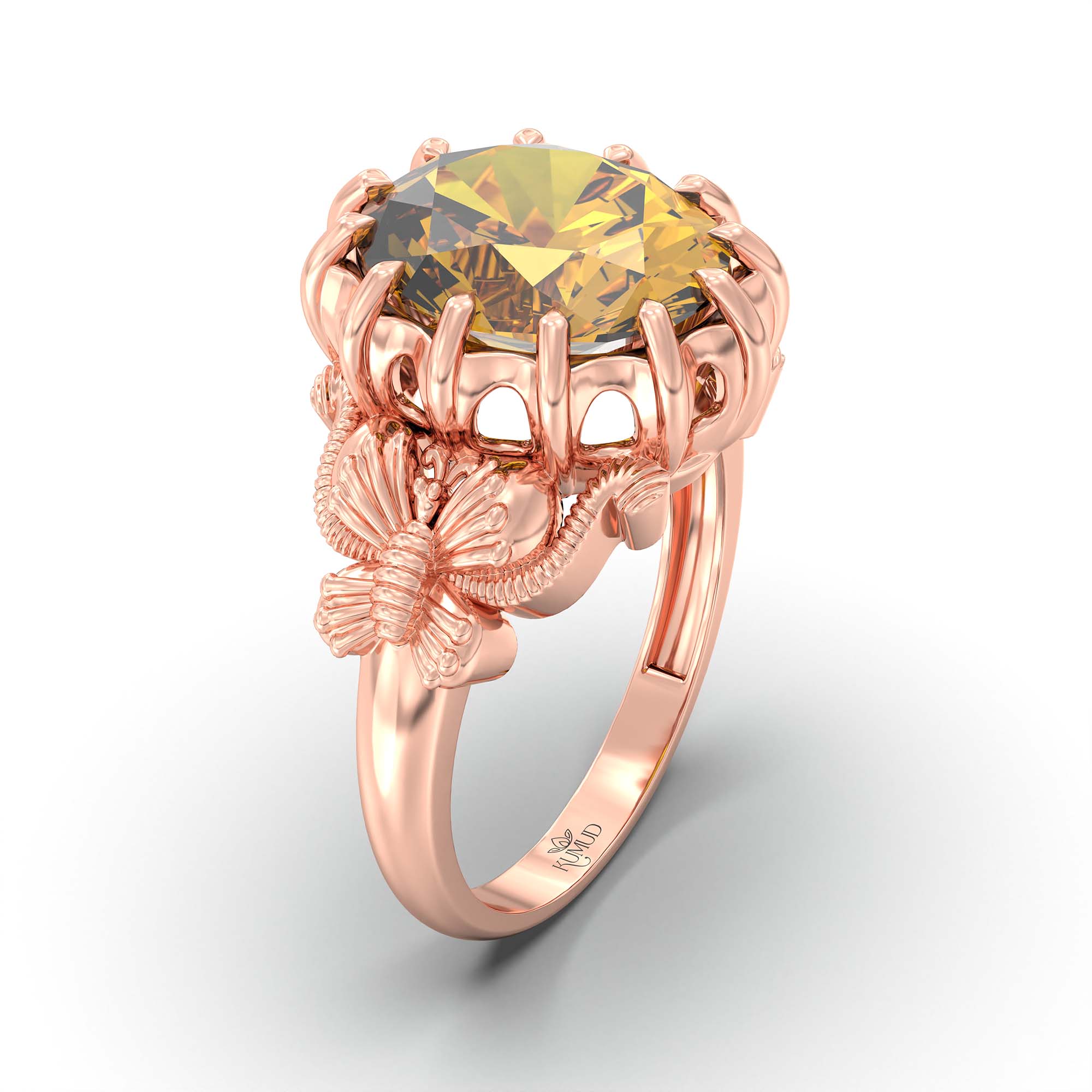 Yellow Sapphire (Pukhraj) Ring for Men in 18K Rose Gold – Oval 14x11 mm, Prong Setting, 10 g (Design K12-8) thumbnail