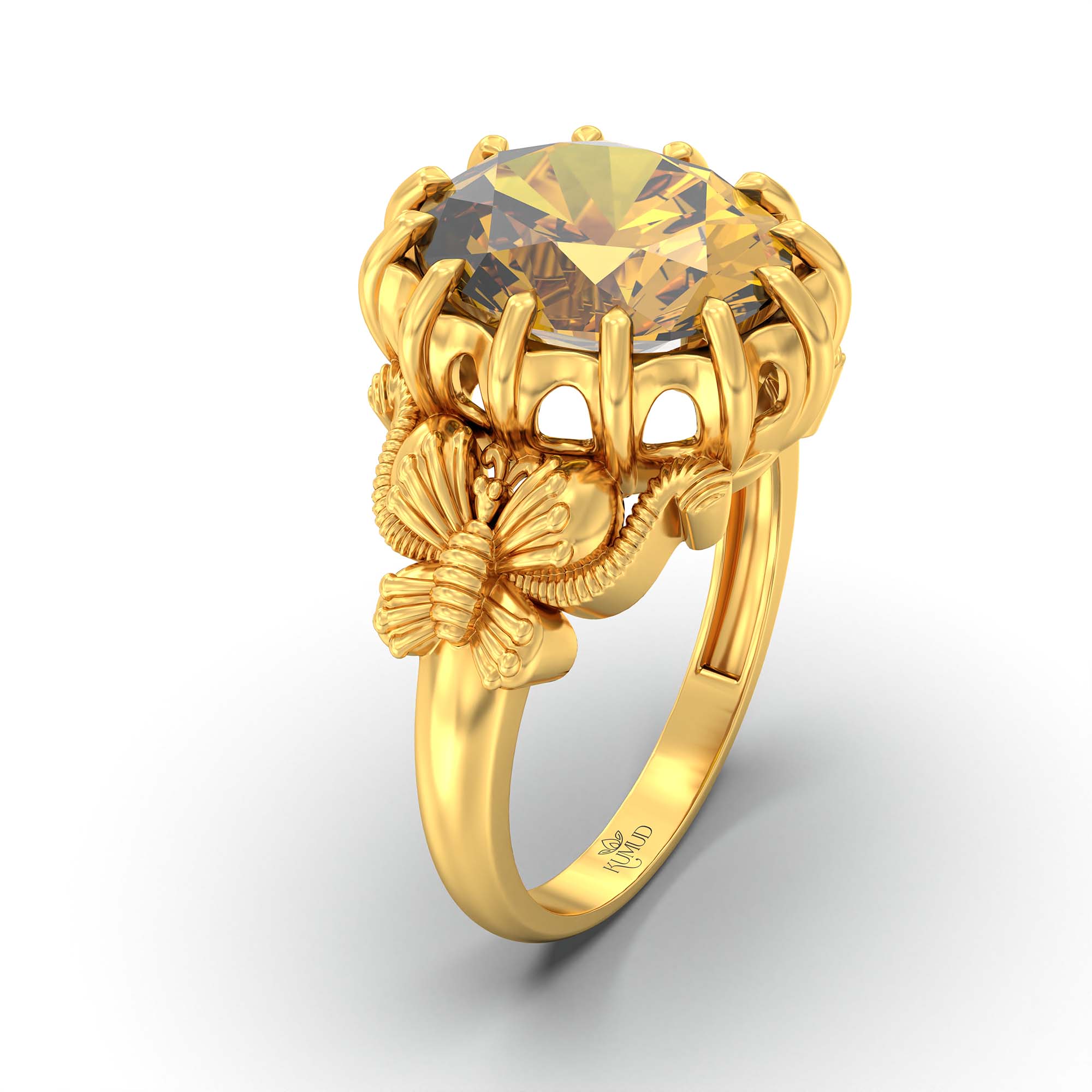 Yellow Sapphire (Pukhraj) Ring for Men in 22K Yellow Gold – Oval 14x11 mm, Prong Setting, 10 g (Design K12-8) thumbnail