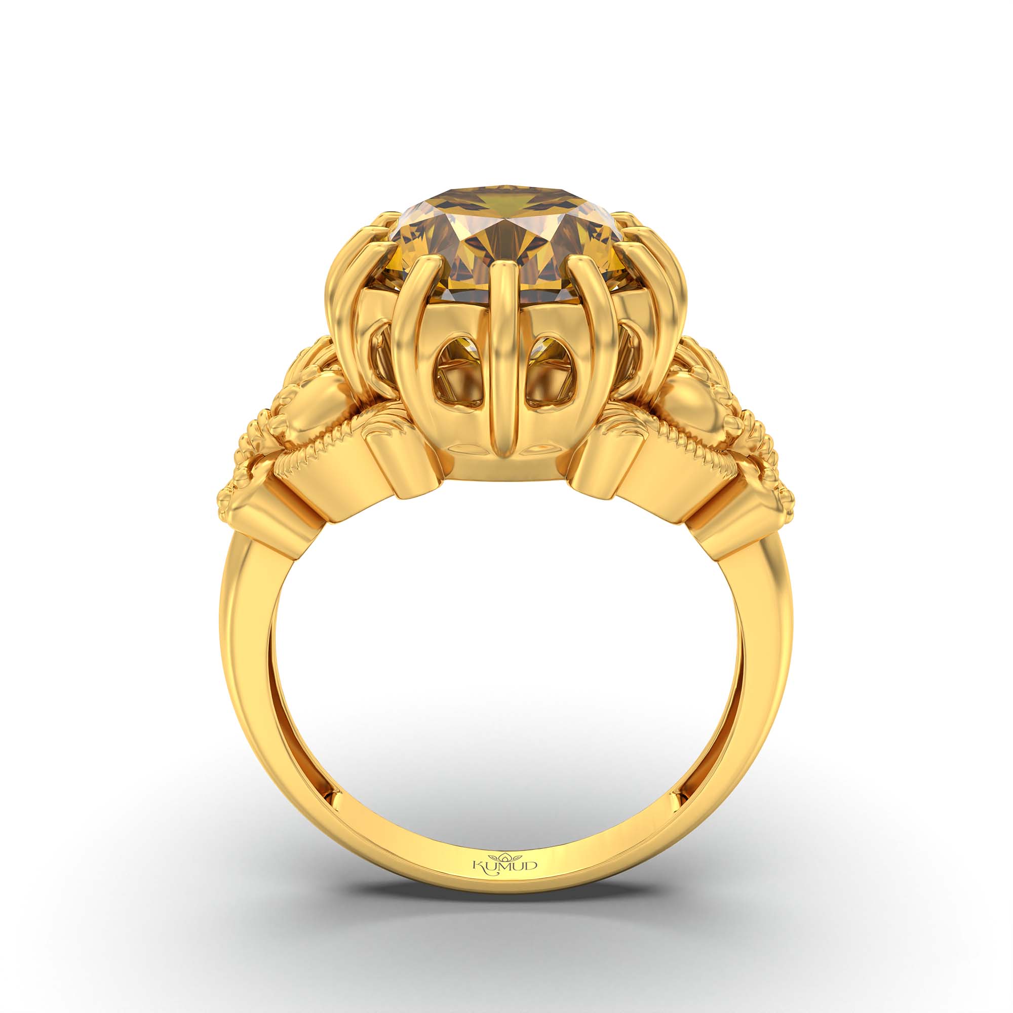 Yellow Sapphire (Pukhraj) Ring for Men in 22K Yellow Gold – Oval 14x11 mm, Prong Setting, 10 g (Design K12-8) thumbnail