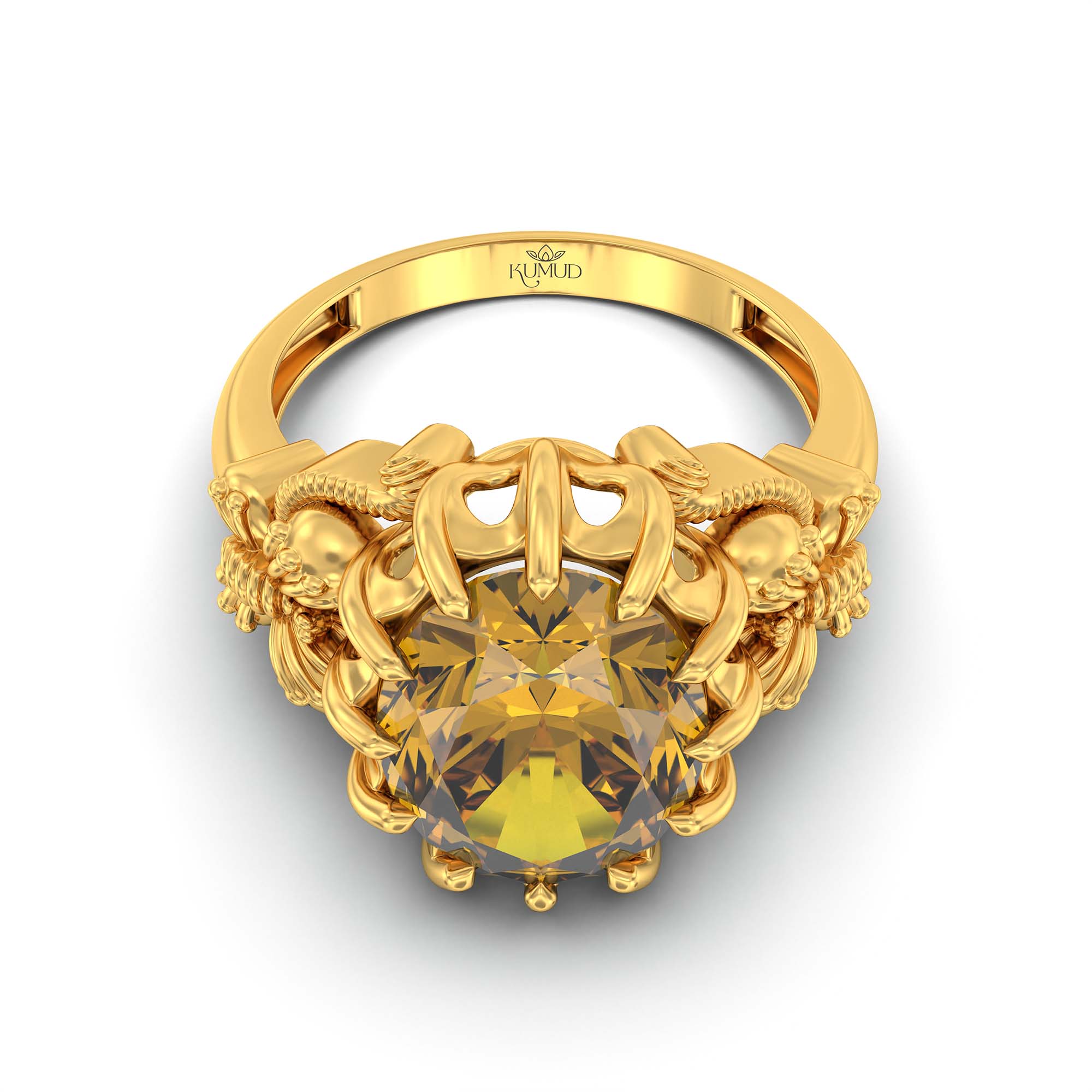 Yellow Sapphire (Pukhraj) Ring for Men in 22K Yellow Gold – Oval 14x11 mm, Prong Setting, 10 g (Design K12-8) thumbnail