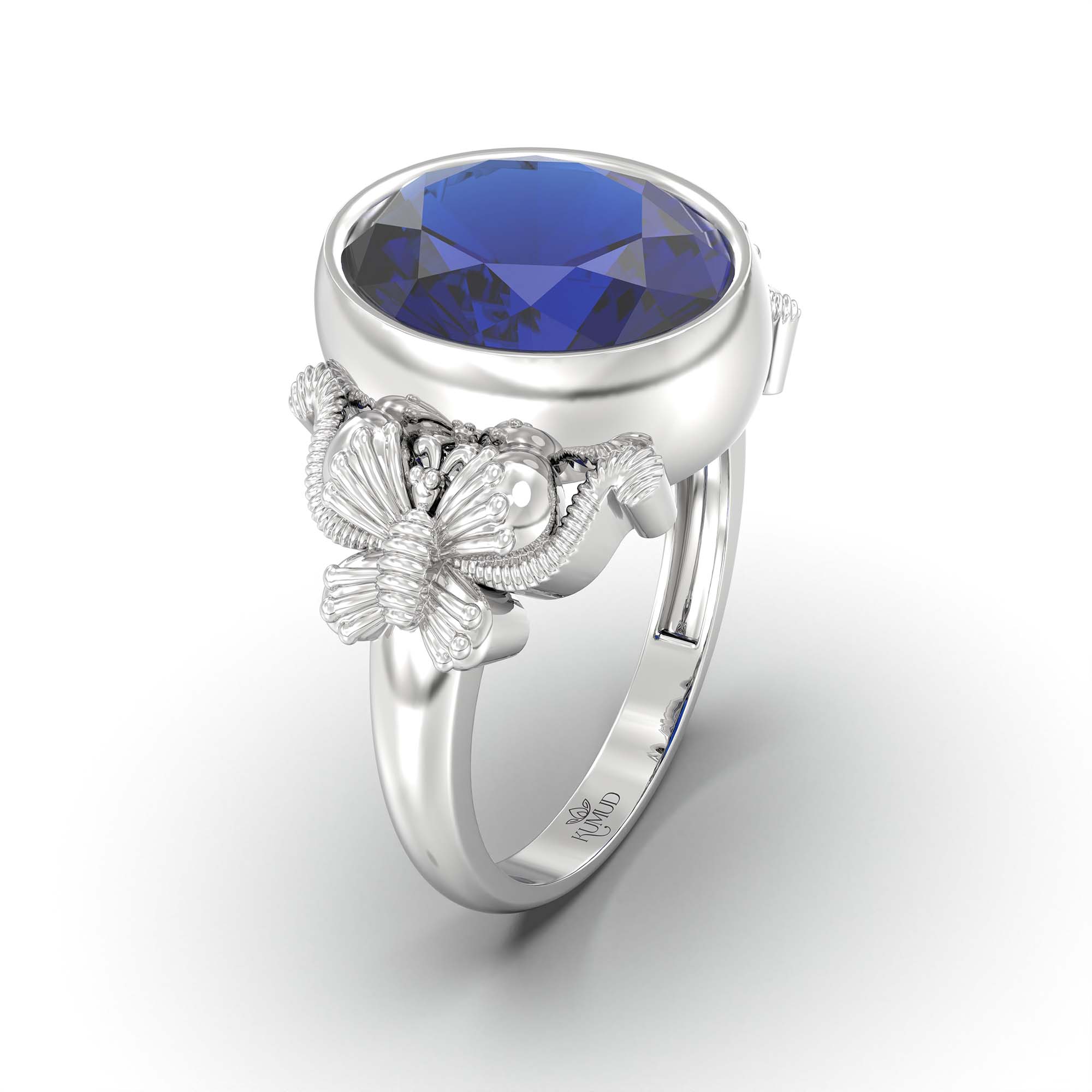 Blue Sapphire (Neelam) Ring for Men in 925 Sterling Silver – Oval 14x11 mm, Bezel Setting, 10 g (Design K12-8) thumbnail