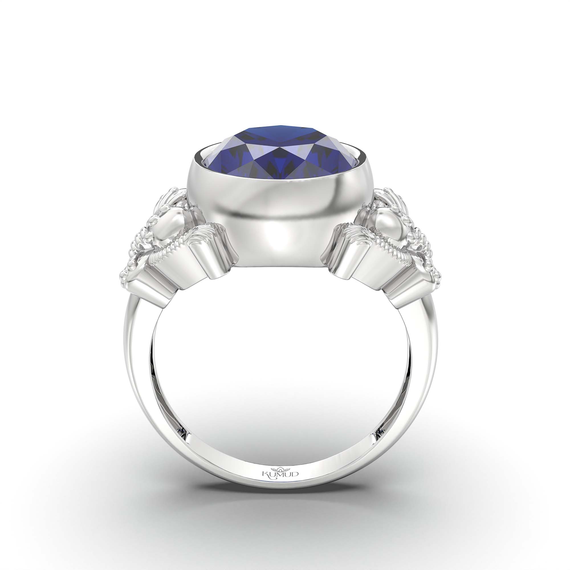 Blue Sapphire (Neelam) Ring for Men in 925 Sterling Silver – Oval 14x11 mm, Bezel Setting, 10 g (Design K12-8) thumbnail